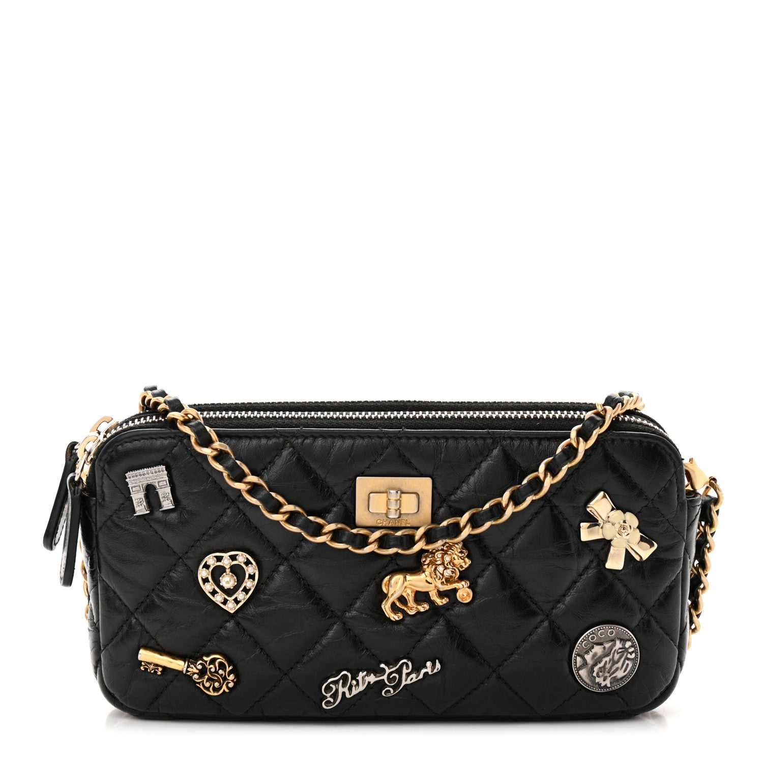 Chanel Aged Calfskin Lucky Charms 2.55 Reissue Small Clutch With Chain Black 1 of 15