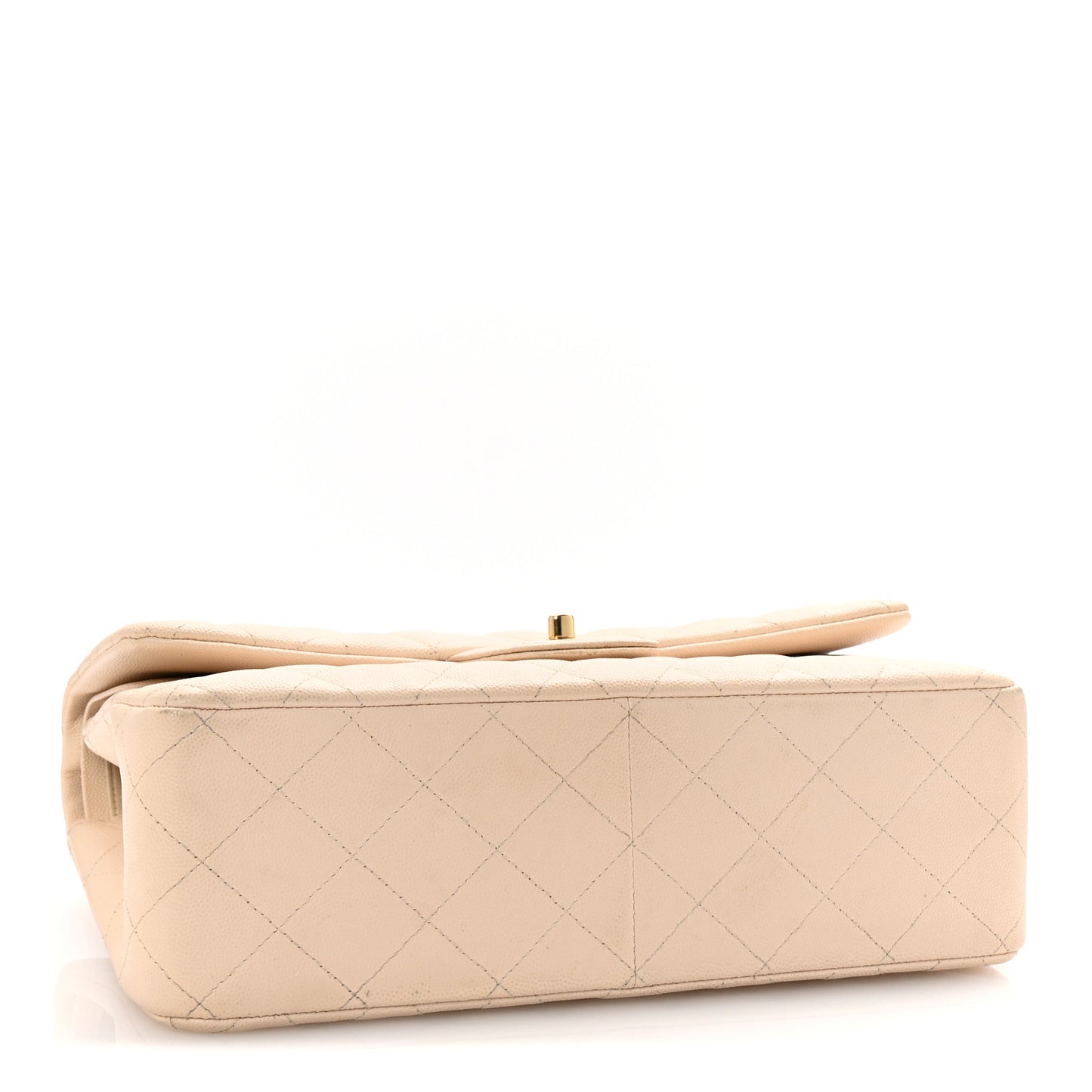 Caviar Quilted Jumbo Double Flap Light Beige