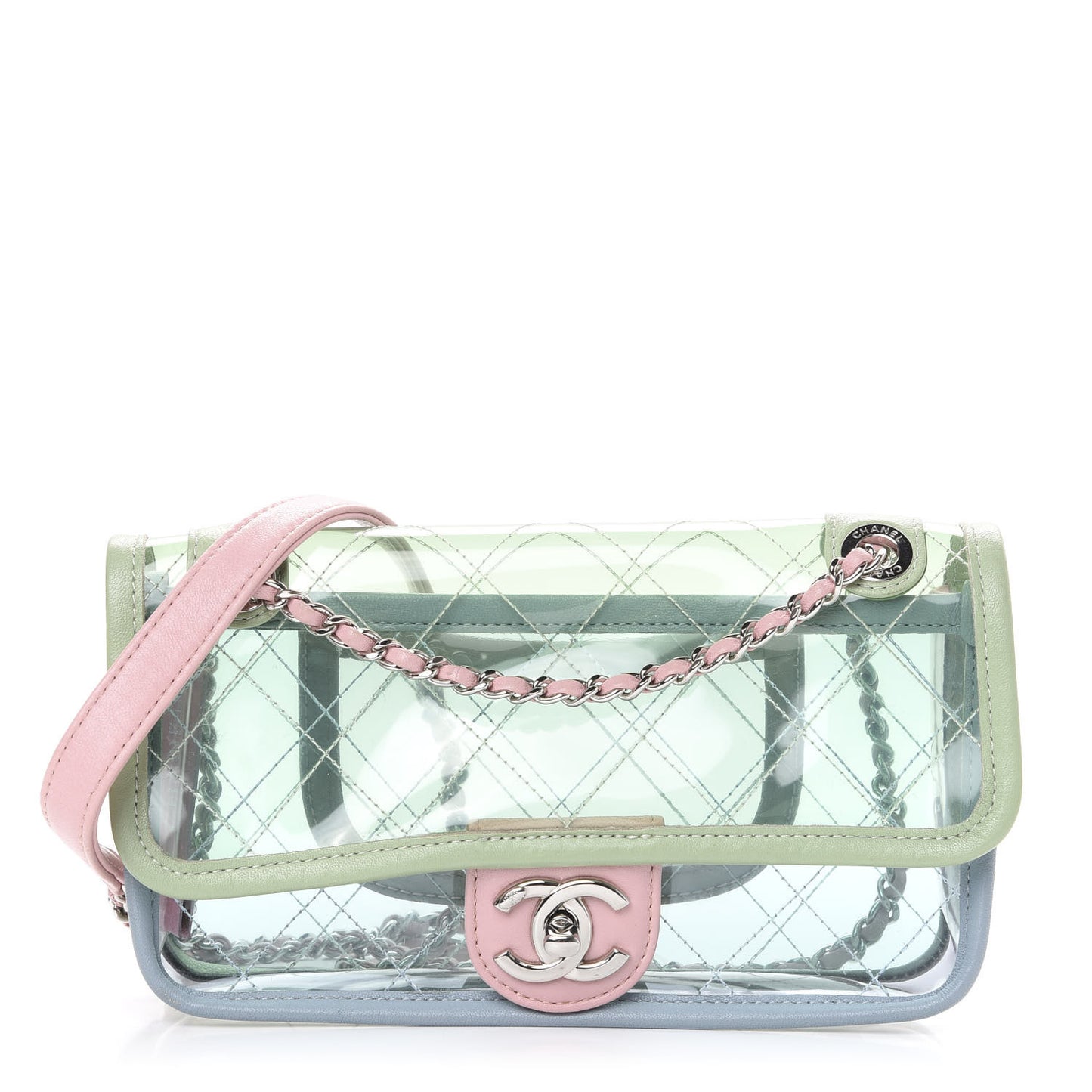 Lambskin PVC Quilted Mini Coco Splash Flap Blue Green