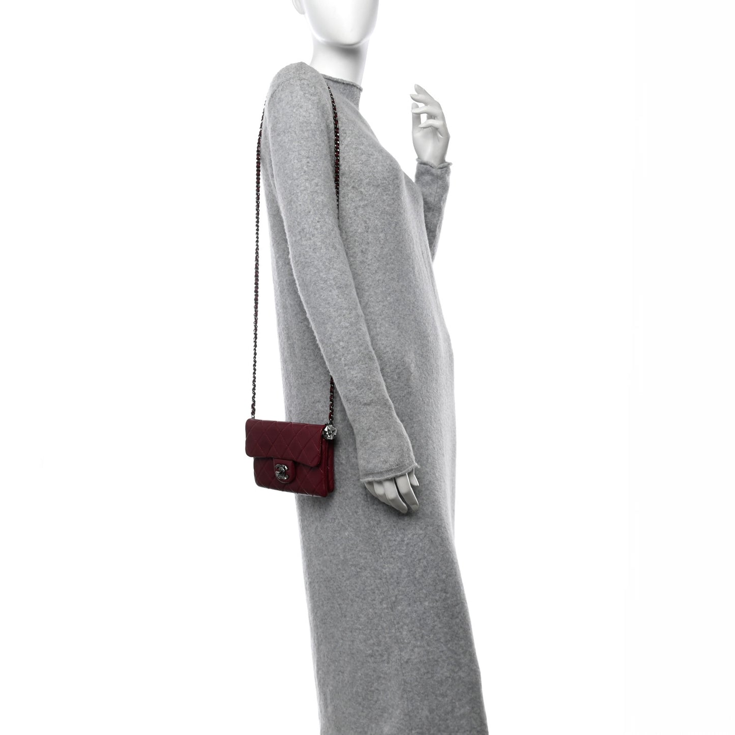 Lambskin Quilted Mini Mineral Nights Flap Crossbody Bag Dark Red