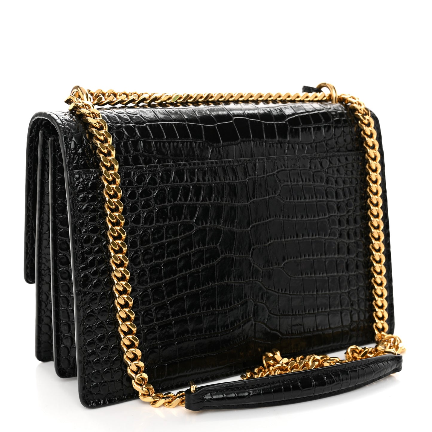 Calfskin Crocodile Embossed Medium Monogram Sunset Black