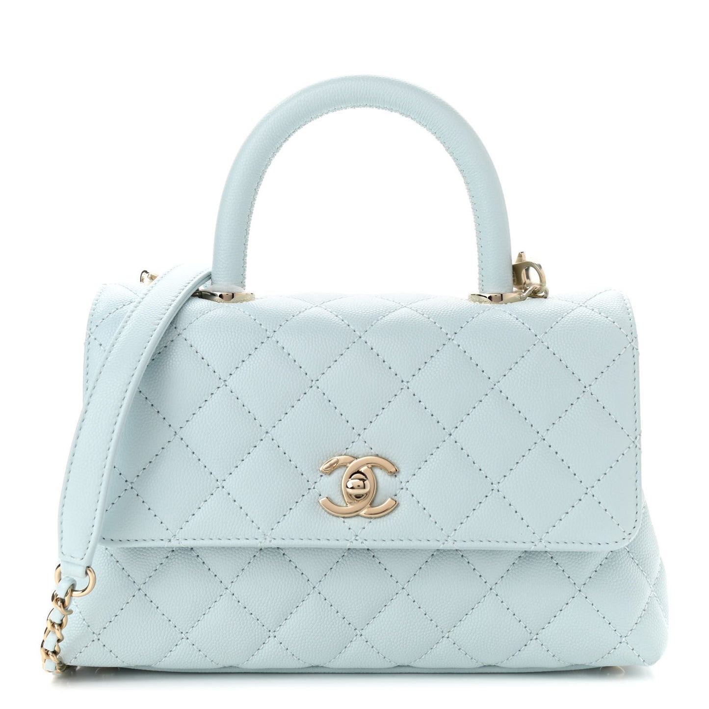 Caviar Quilted Mini Coco Handle Flap Light Blue