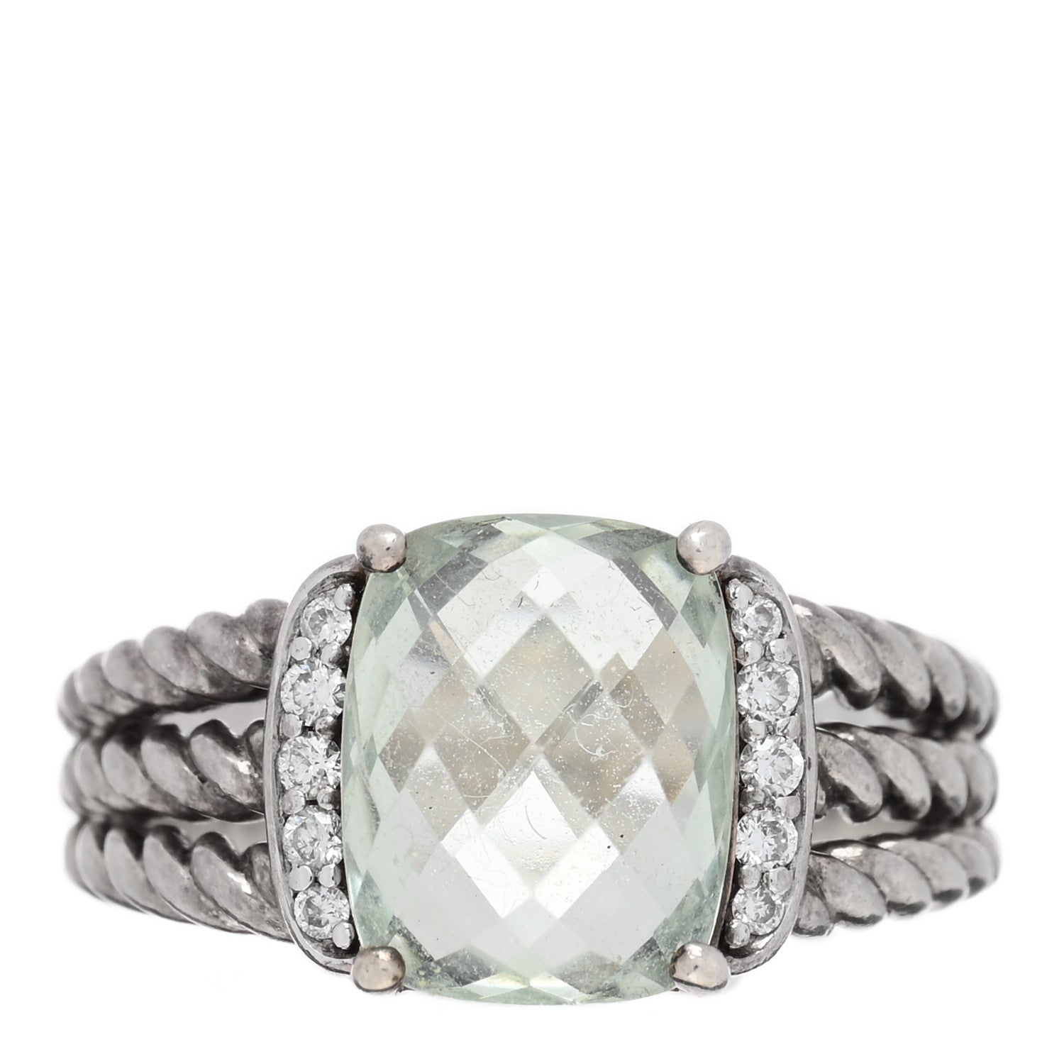 David Yurman Sterling Silver Diamond Prasiolite 10mm Petite Wheaton Ring 52 6 1 of 4