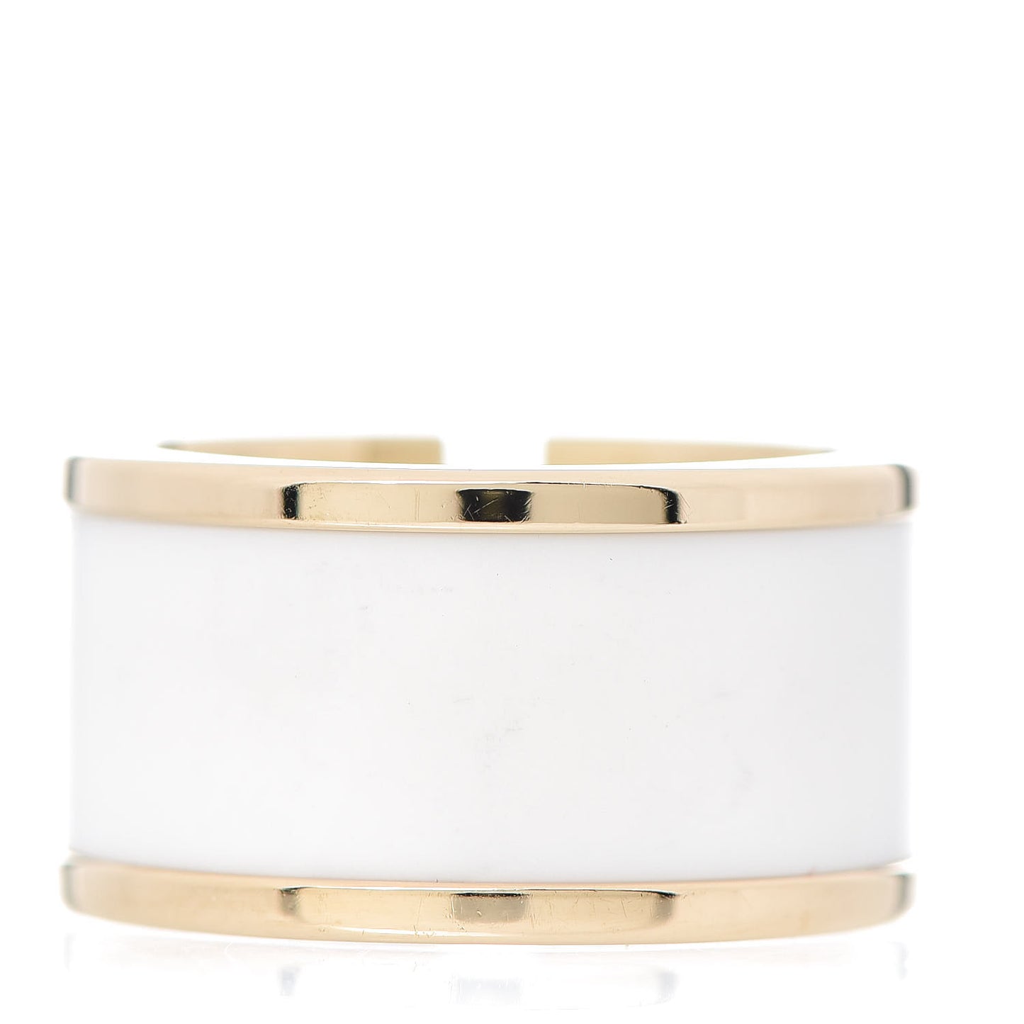 18K Yellow Gold White Ceramic T Cutout Ring 53 6.25
