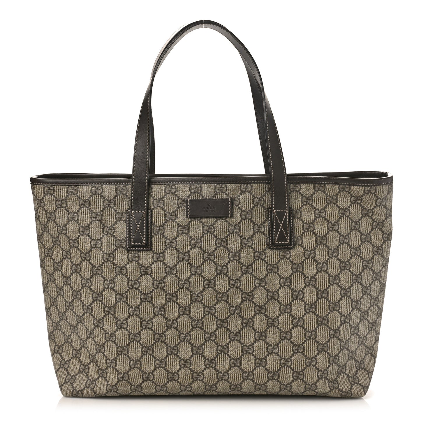 GG Supreme Monogram Medium Zippered Shopping Tote Dark Brown