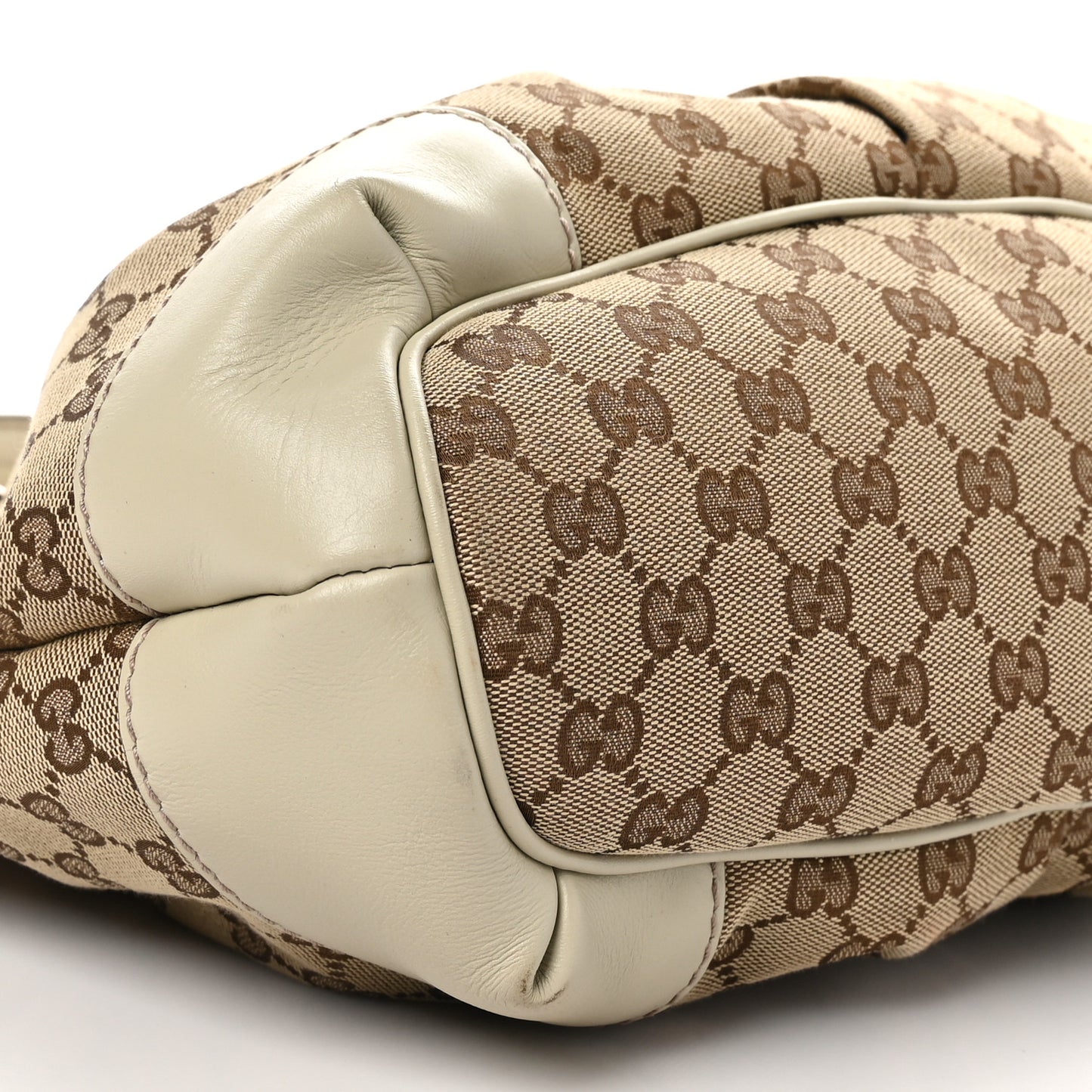 Monogram Margaux Calfskin Medium Sukey Top Handle Bag Beige Ebony Mystic White