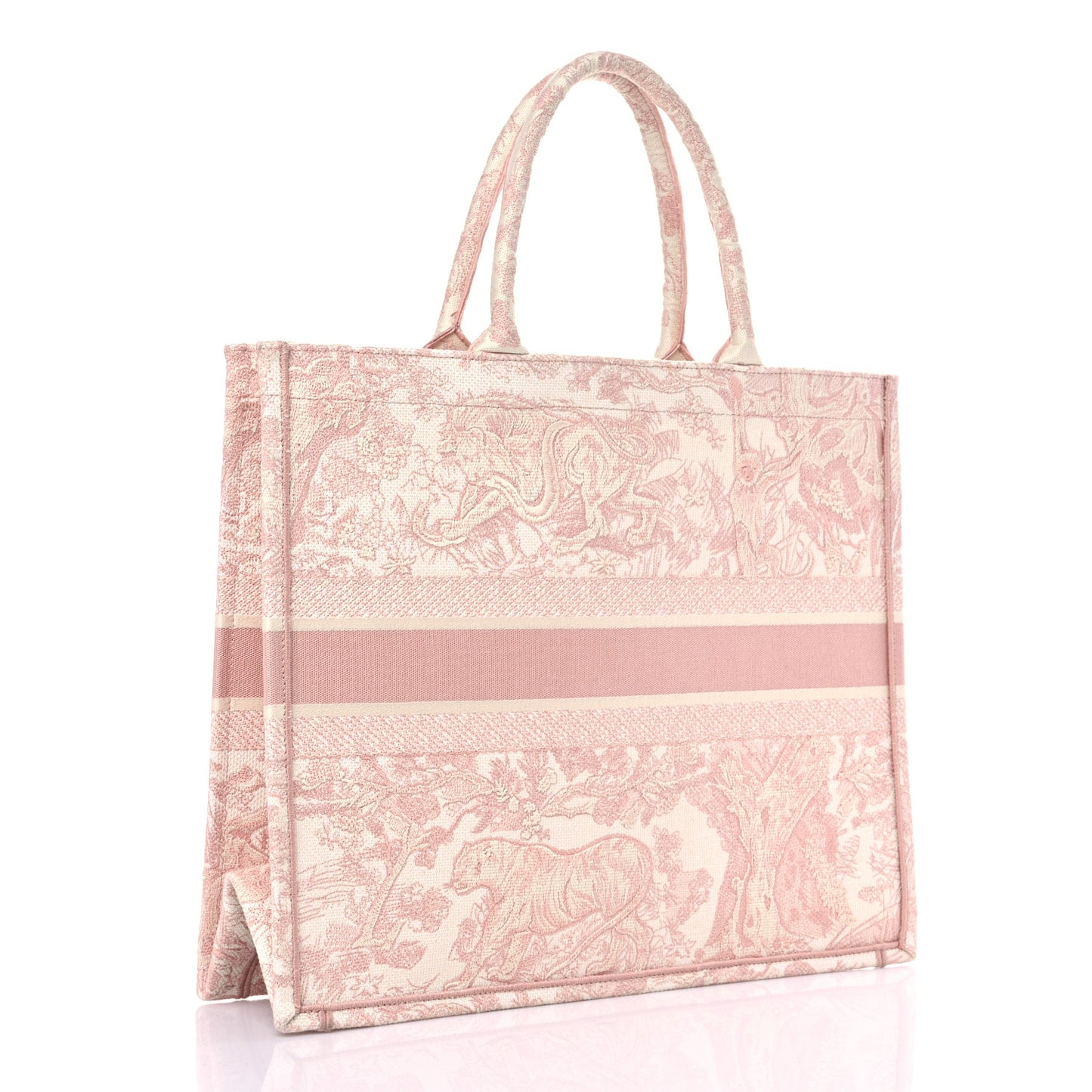 Canvas Toile De Jouy Embroidered Large Book Tote Pink
