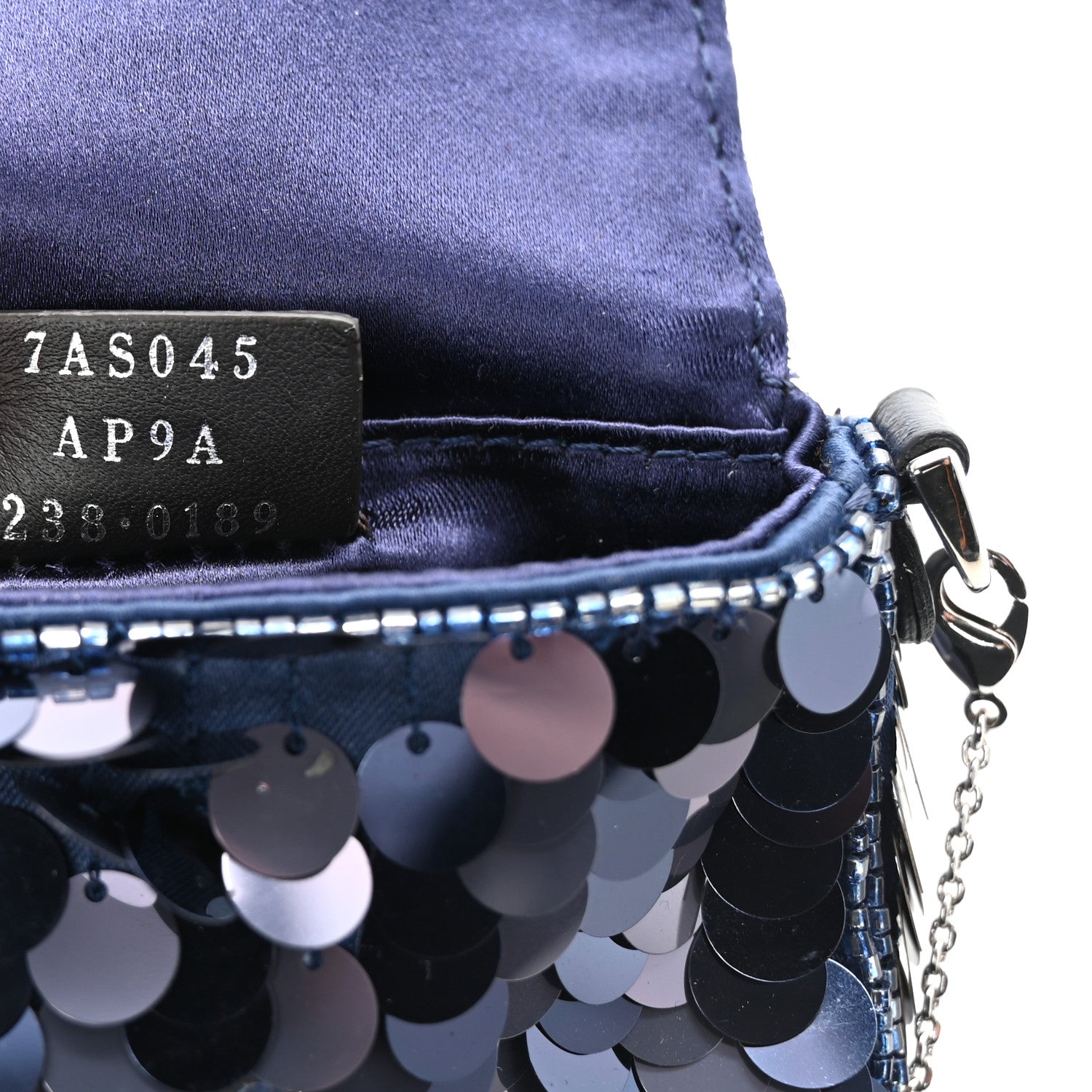 Fendi Sequin Paillettes Shiny Nappa Sex and the City Nano Maxi Buckle Baguette Charm Blue 6 of 9