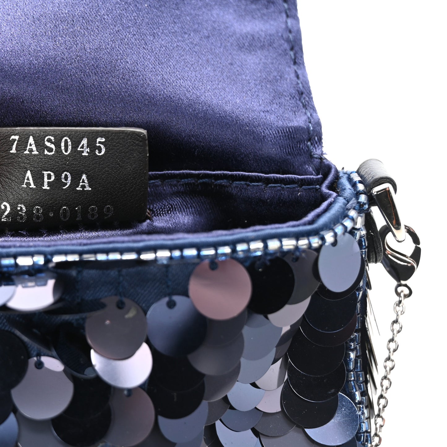 Sequin Paillettes Shiny Nappa Sex and the City Nano Maxi Buckle Baguette Charm Blue