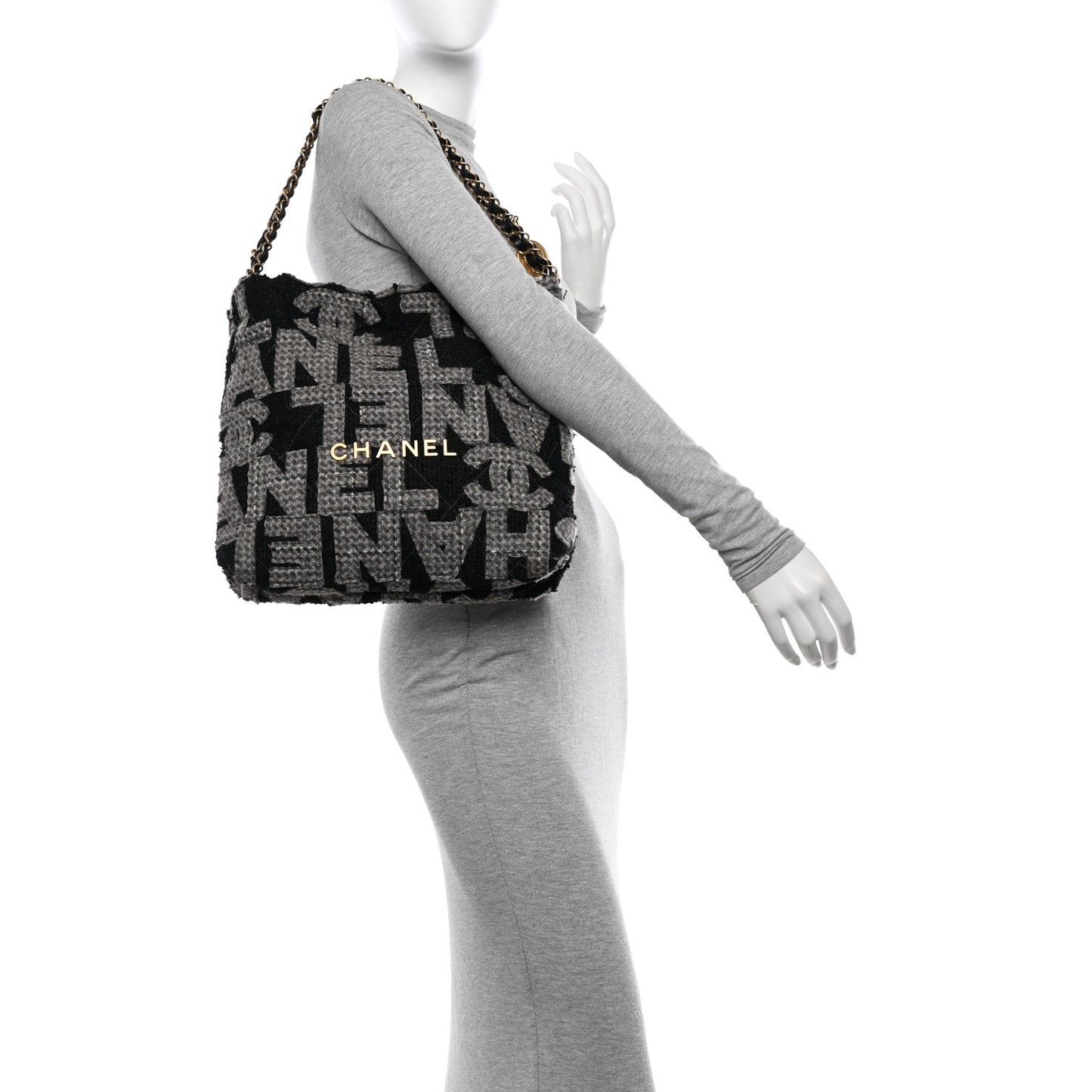 Wool Tweed Quilted Chanel 22 Grey Black