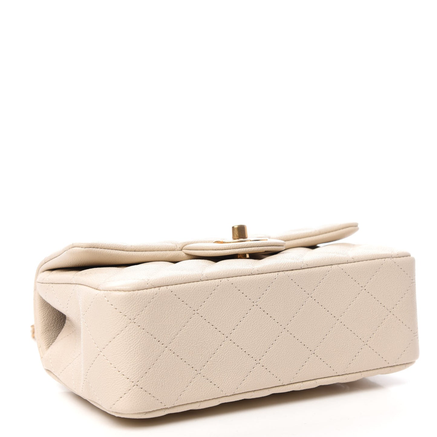 Caviar Quilted Mini Top Handle Rectangular Flap Beige
