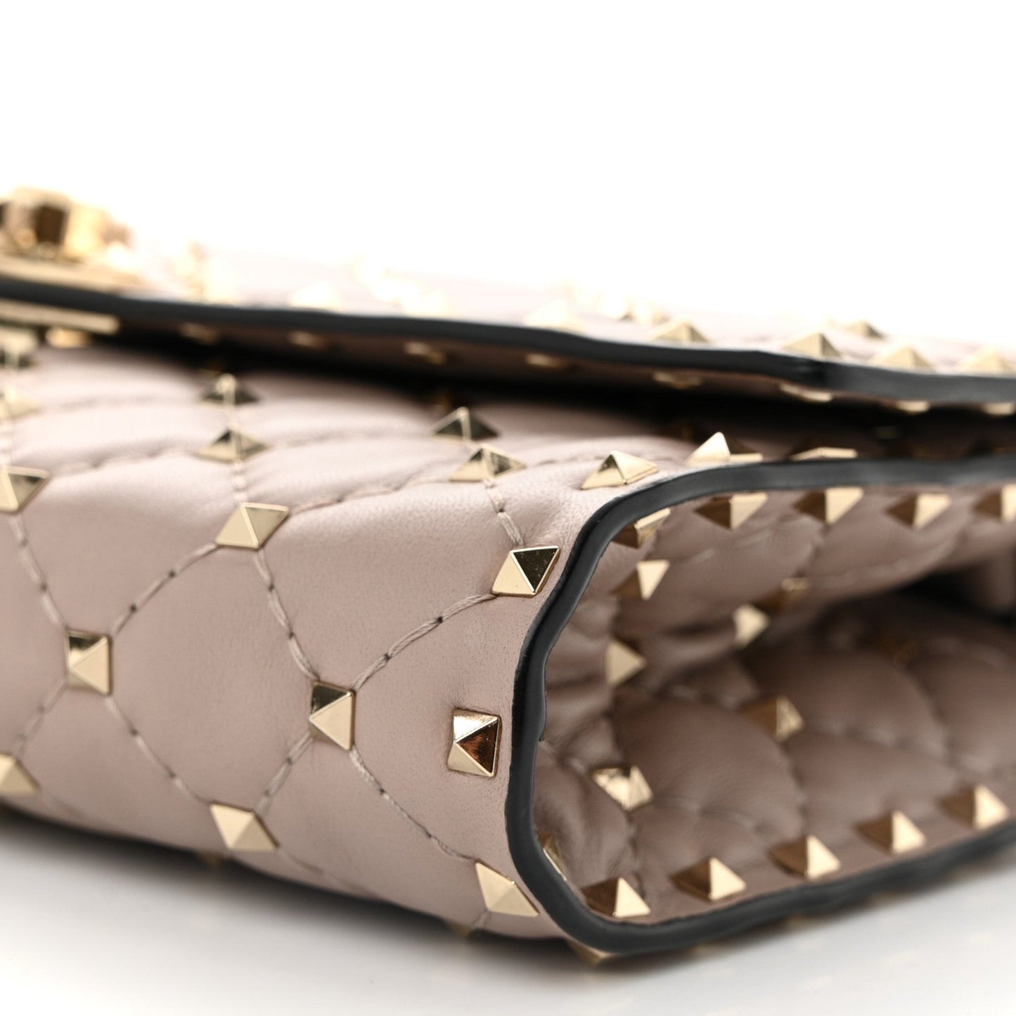 Lambskin Rockstud Spike Wallet on Chain Poudre