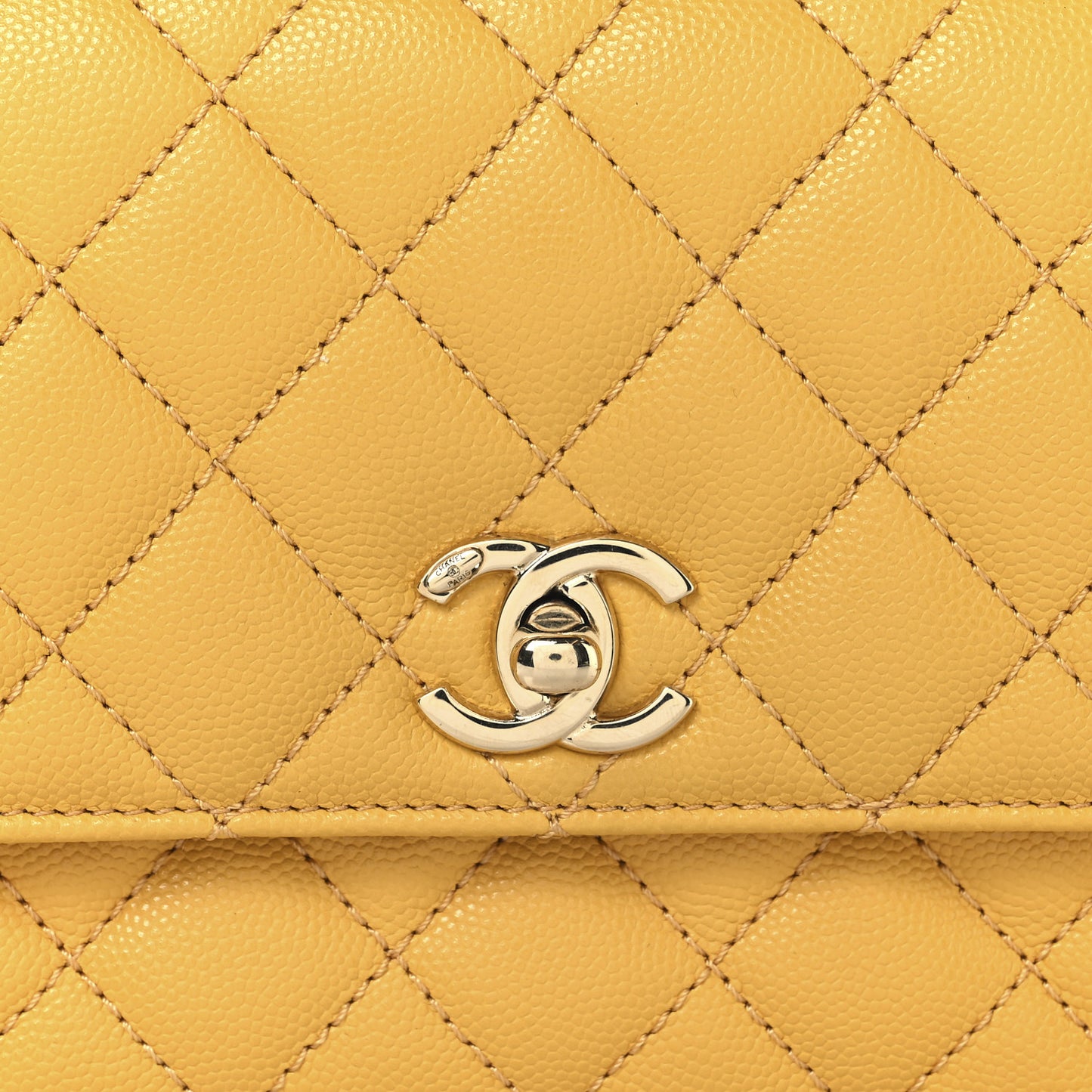 Caviar Lizard Embossed Quilted Mini Coco Handle Flap Yellow