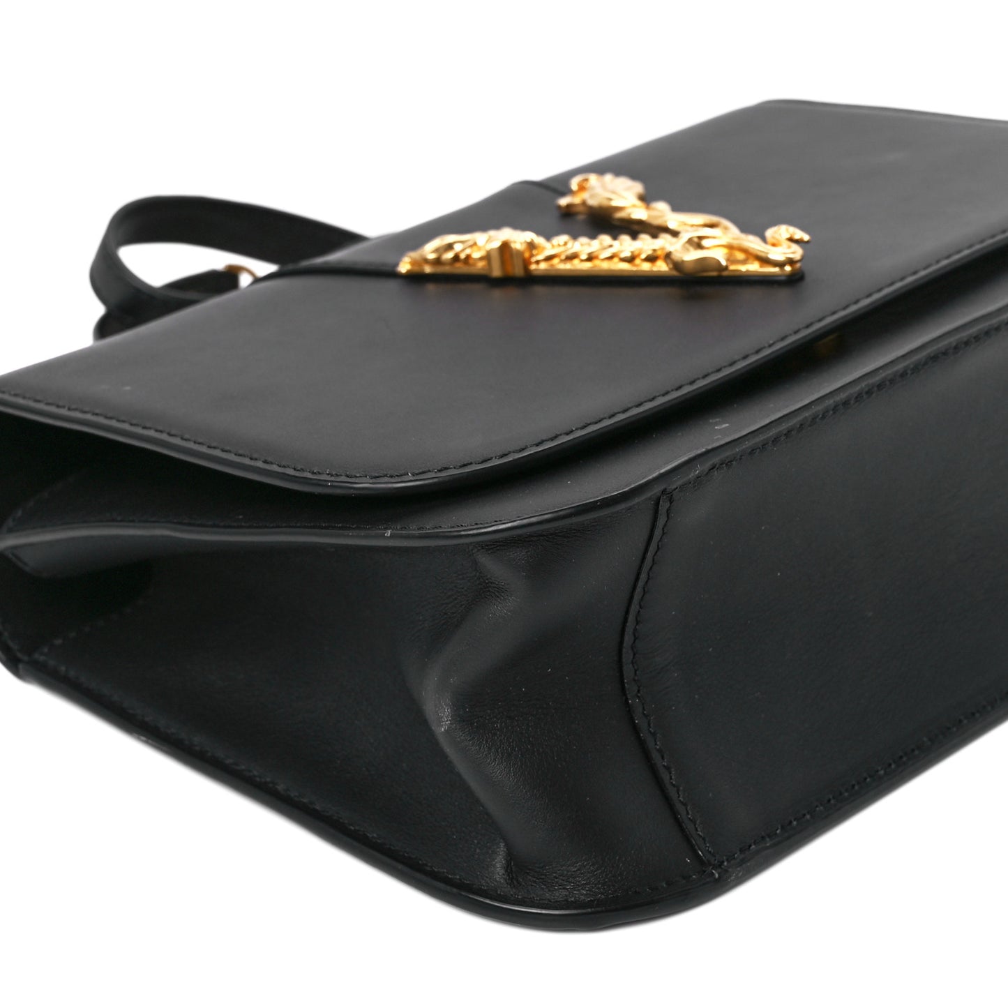 Vitello Barocco Virtus Top Handle Shoulder Bag Black