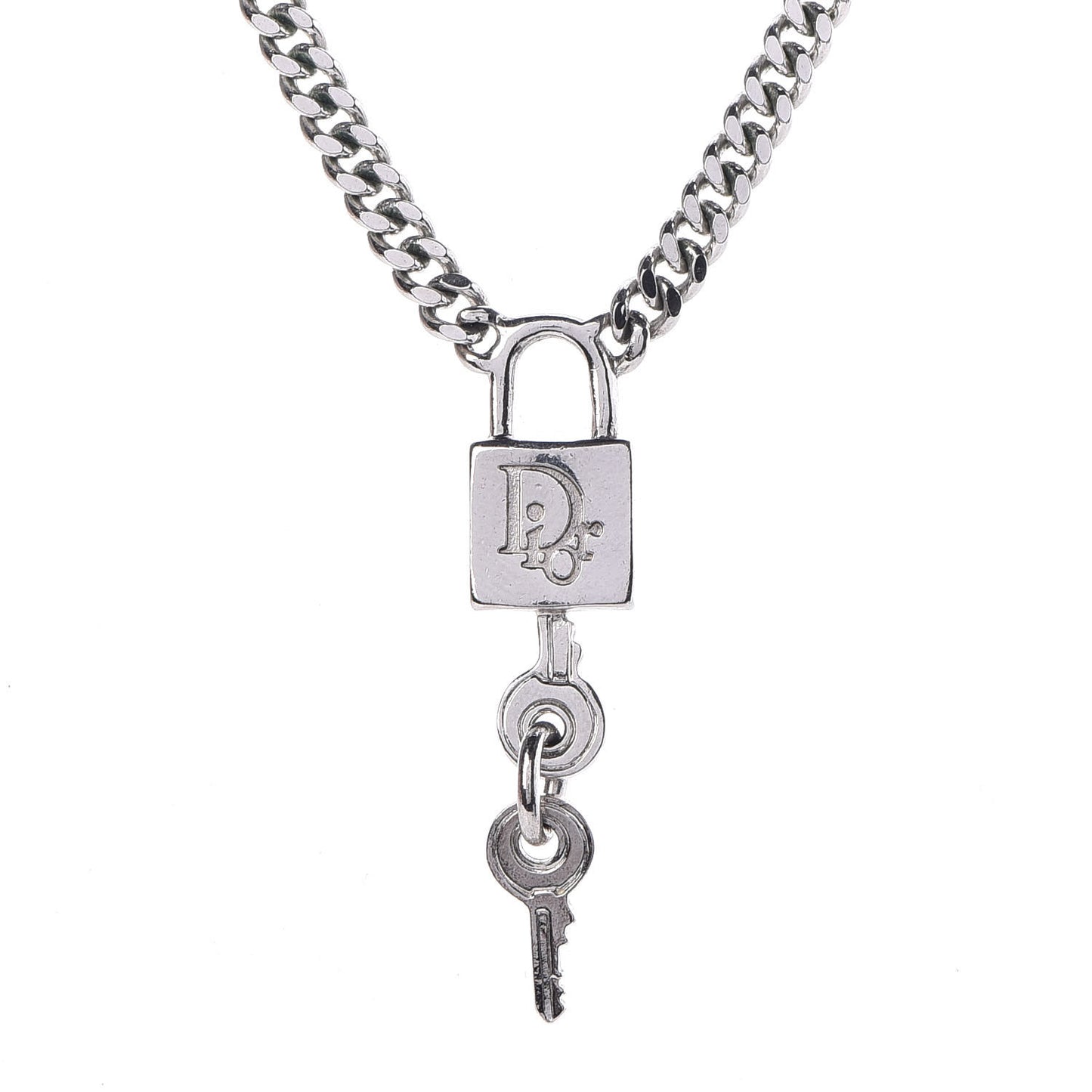 Metal Lock and Key Necklace Silver