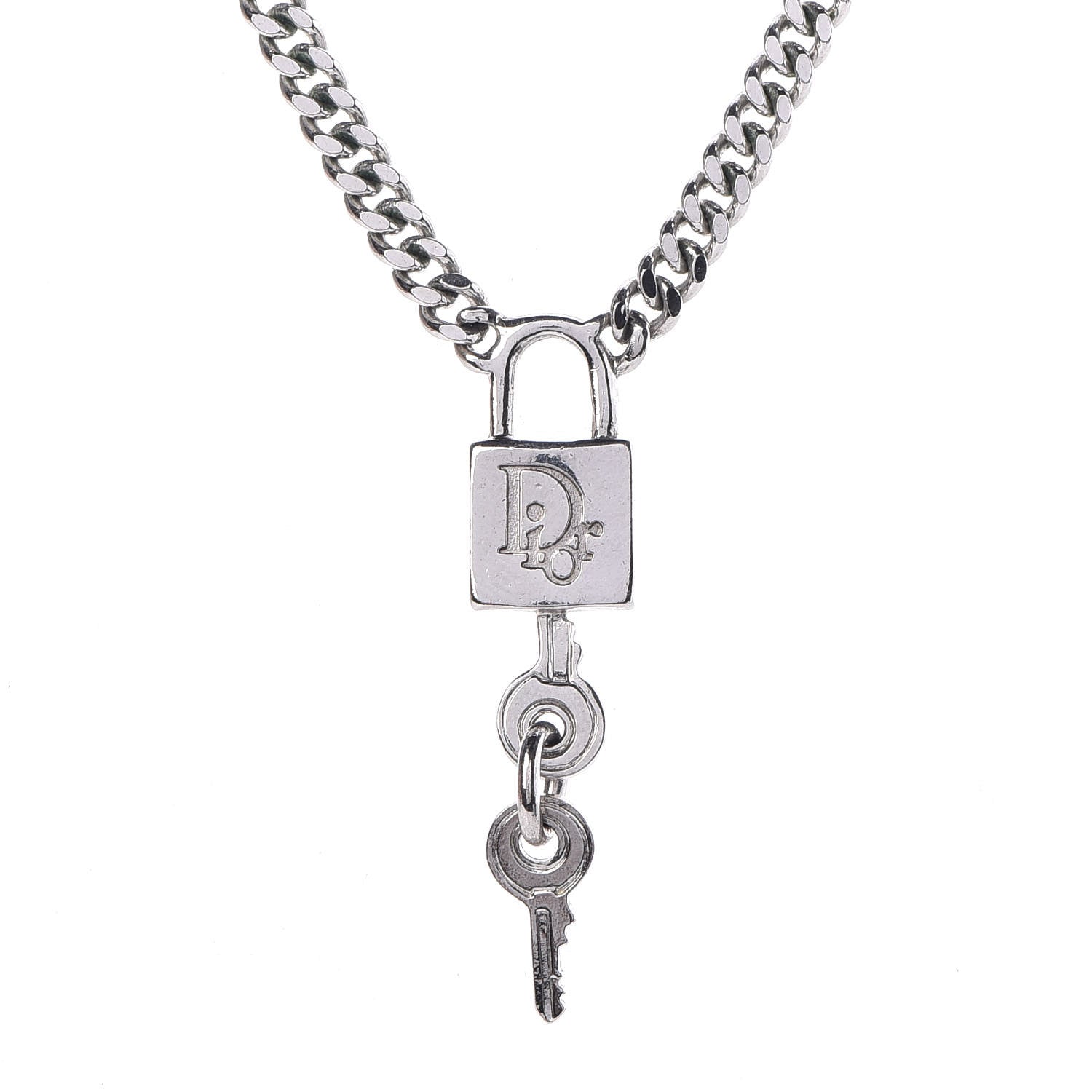 Christian Dior Metal Lock and Key Necklace Silver 4 of 5