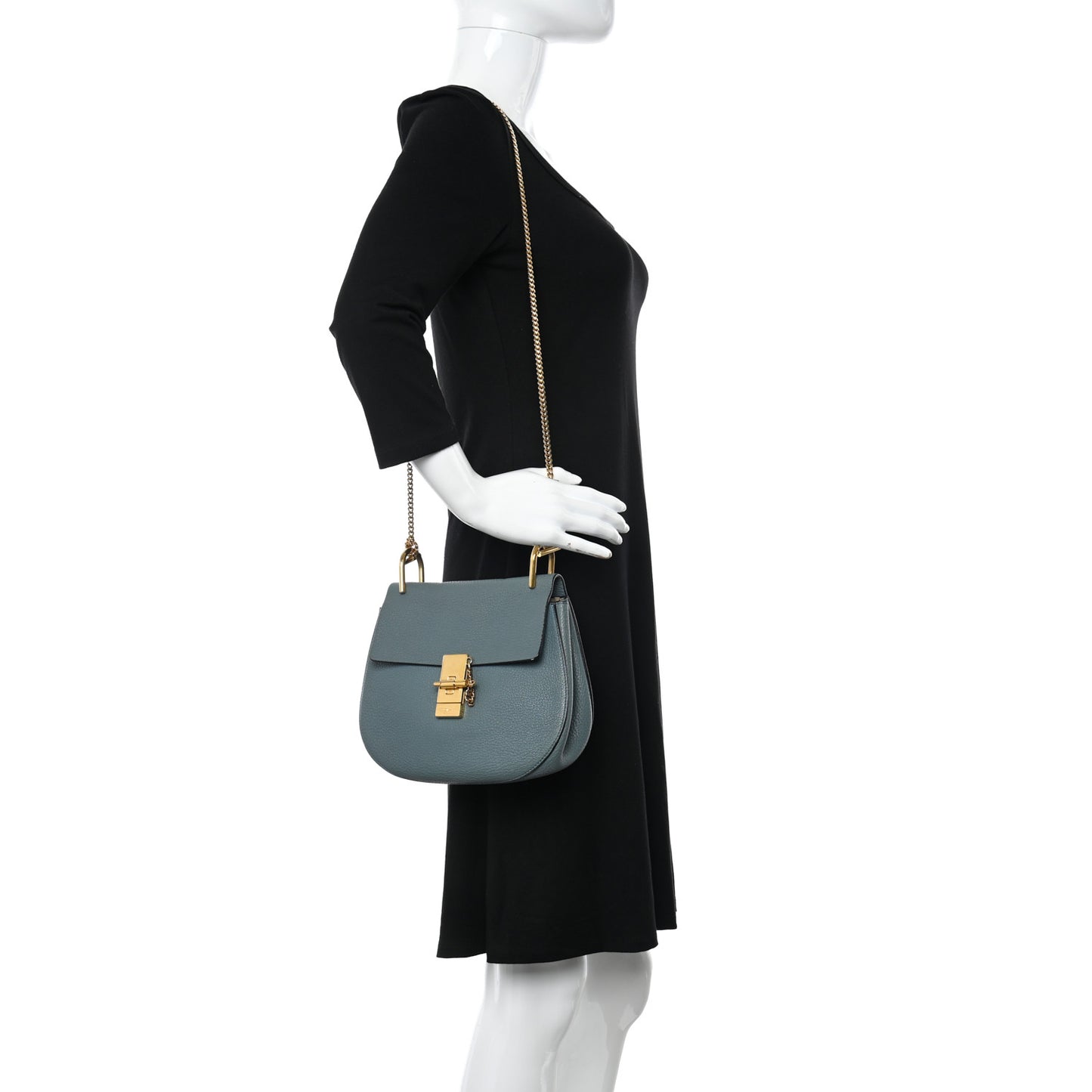 Grained Lambskin Drew Shoulder Bag Cloudy Blue