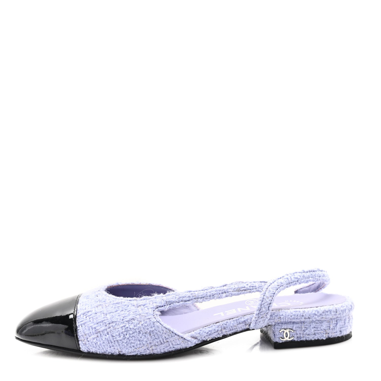 Chanel Tweed Cap Toe CC Slingback Flat Lilac Black 1745190