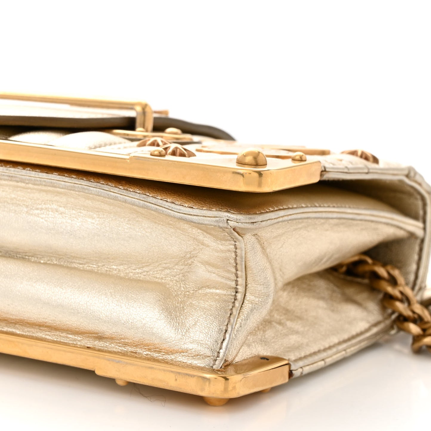 Metallic Nappa Impunture Embellished Cahier Bag Pirite