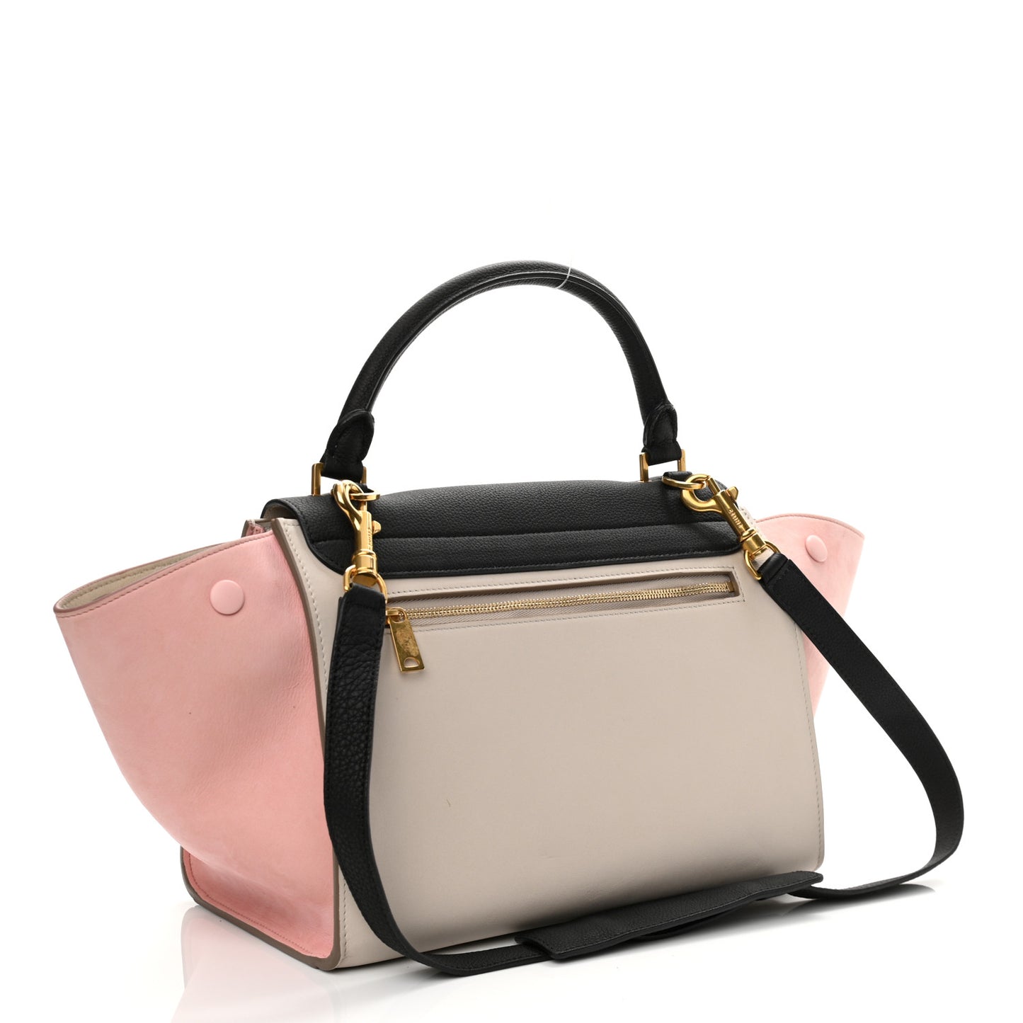Crisp Calfskin Suede Medium Tri-Color Trapeze Black