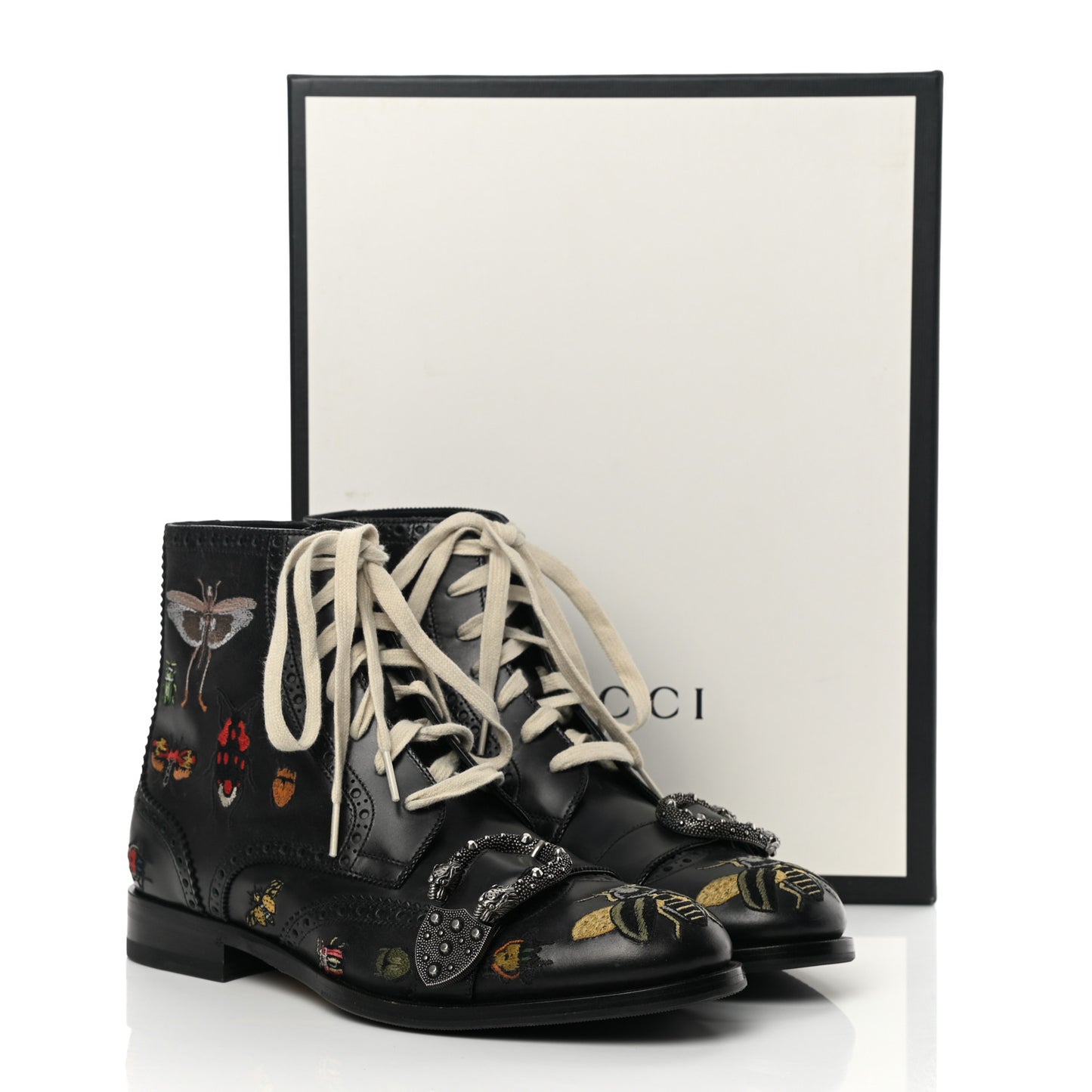 Calfskin Bug Embroidered Mens Queercore Brogue Wingtip Boots 8.5 Black