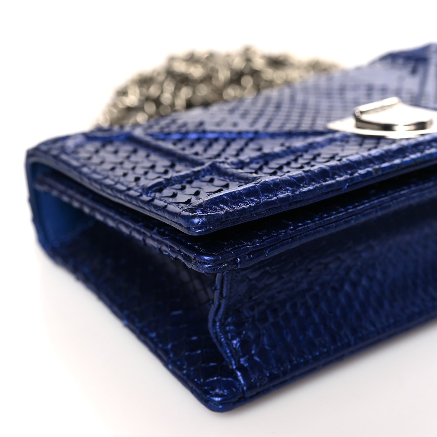 Metallic Snakeskin Small Diorama Flap Bag Blue