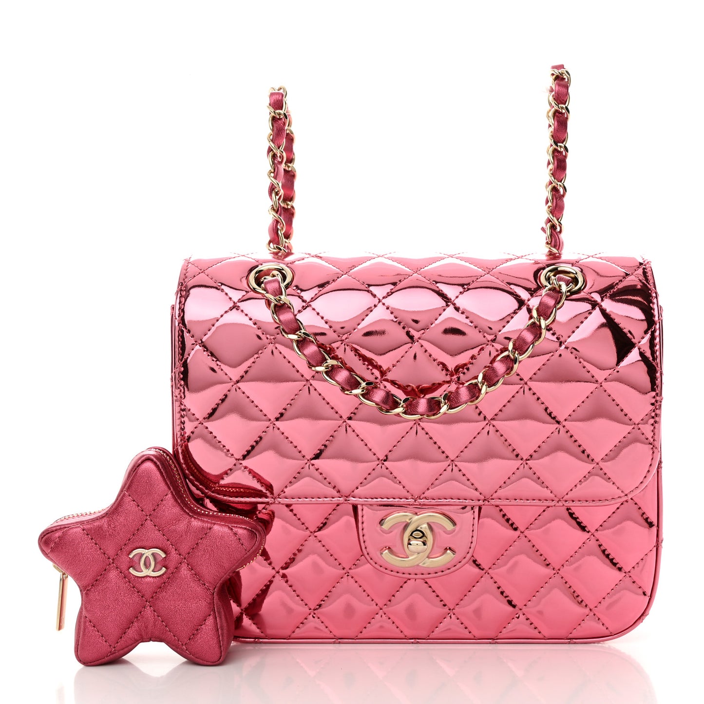 Mirror Calfskin Metallic Calfskin Quilted Hollywood Boulevard Backpack With Coin Purse Pink