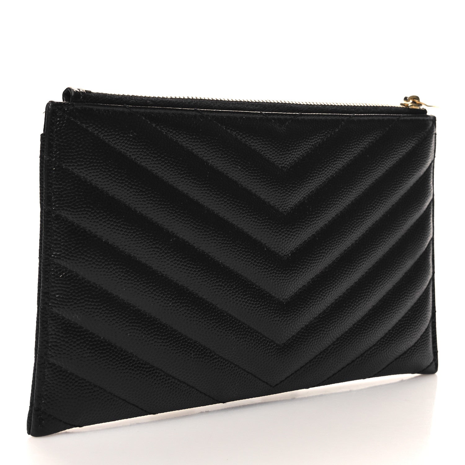 Saint Laurent Grain De Poudre Chevron Monogram Bill Pouch Black 3 of 11