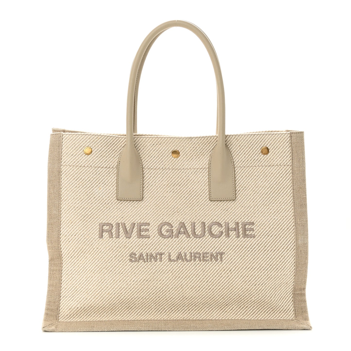 Linen Calfskin Small Rive Gauche Tote Beige Sea Salt