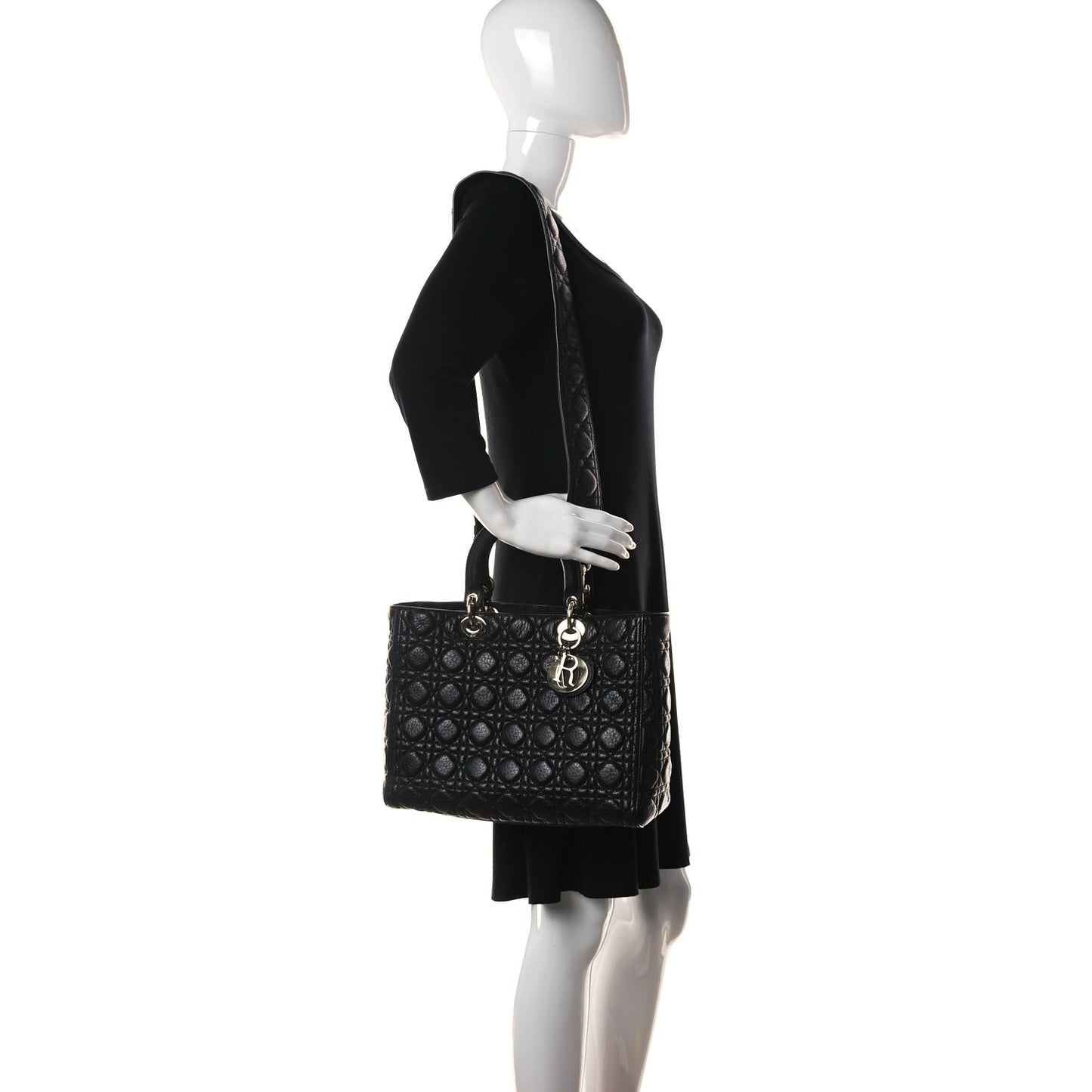 Grained Calfskin Cannage Large Supple Lady Dior Black