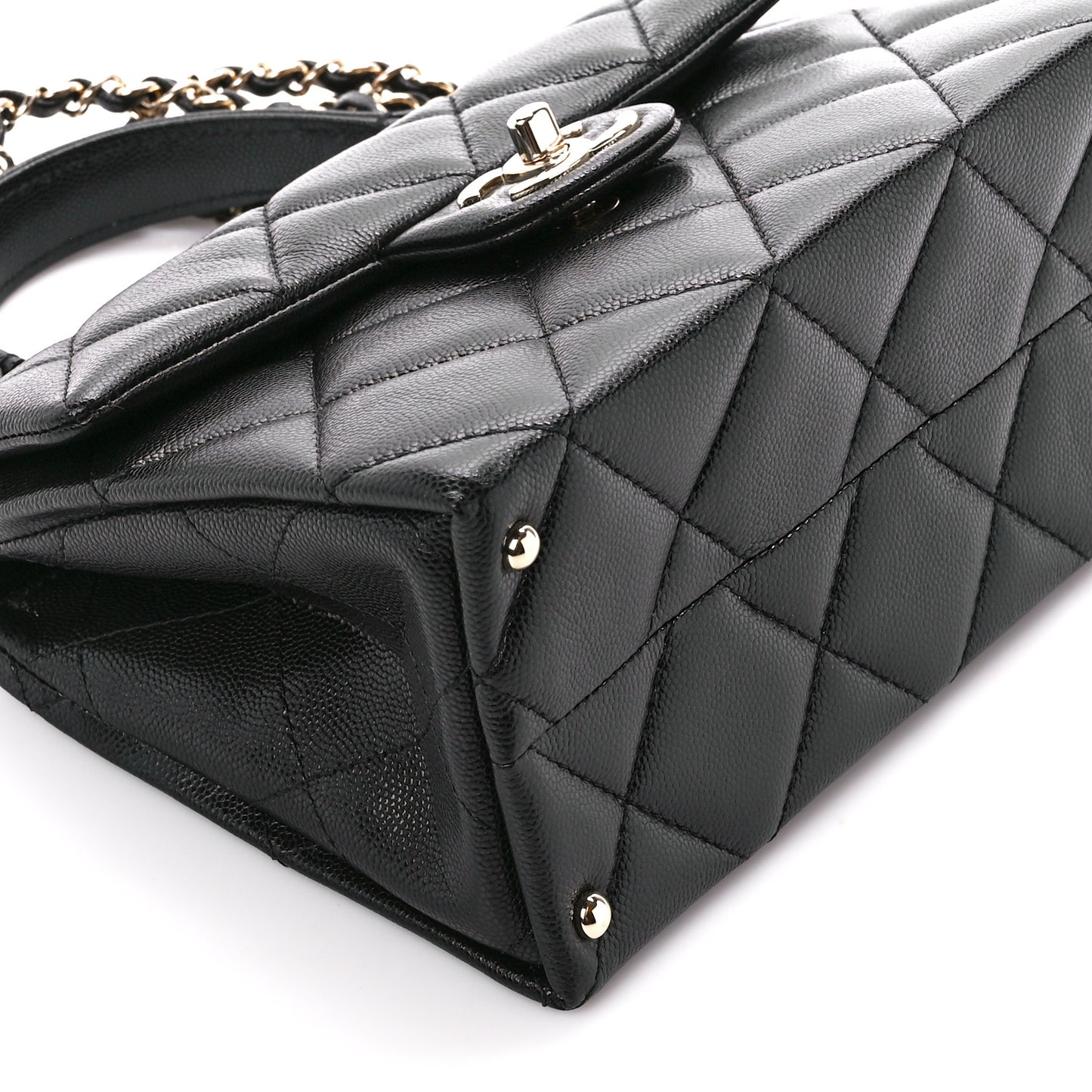 Caviar Quilted Mini Retro Twist Top Handle Flap Black
