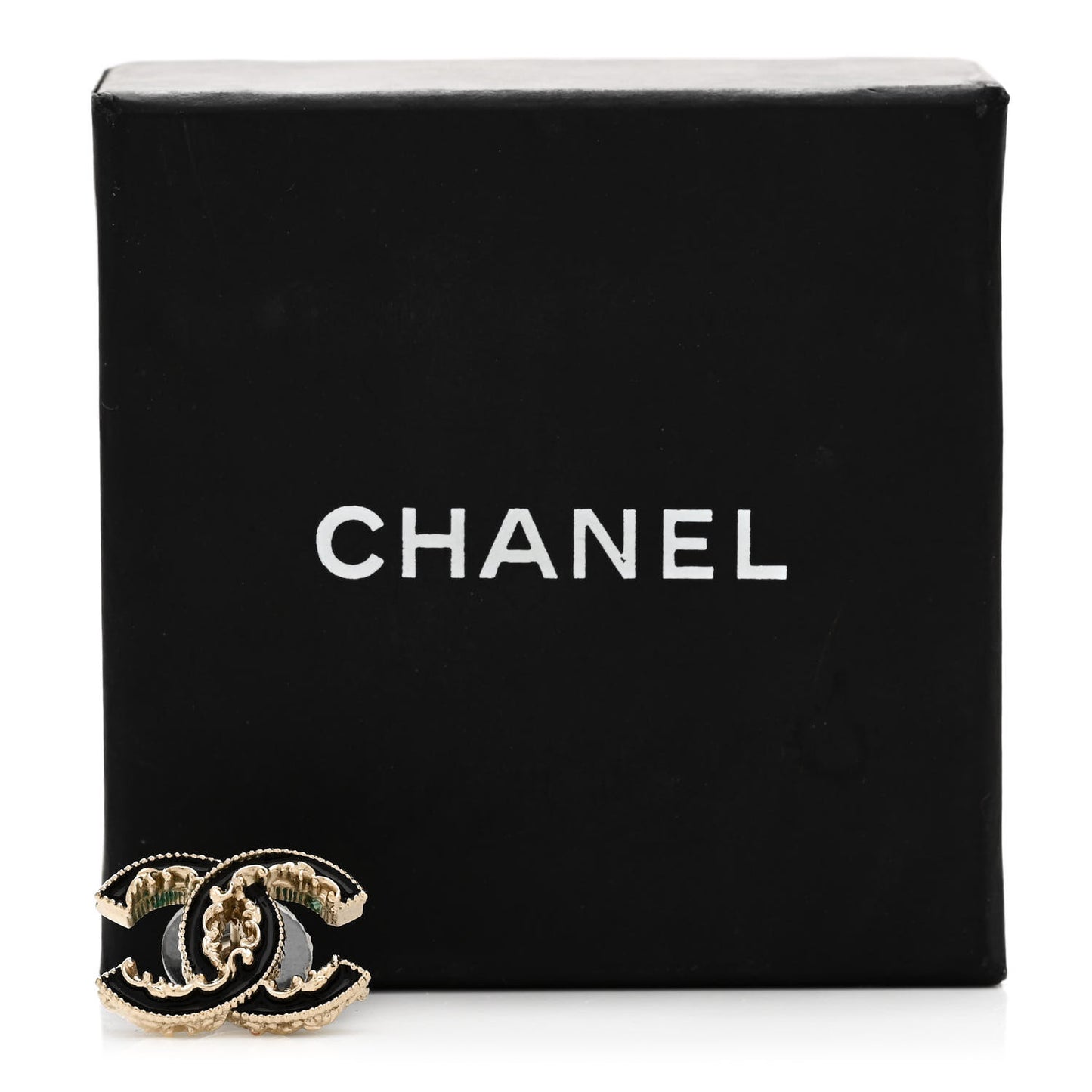 Enamel CC Baroque Earring Black Gold