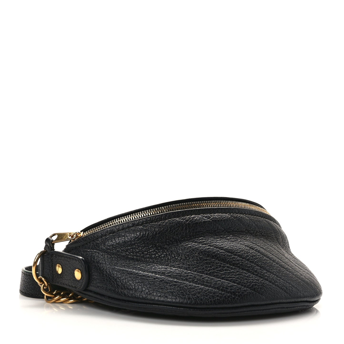 Shiny Goatskin Allover Logo Embossed XXS Souvenir Belt Bag Black