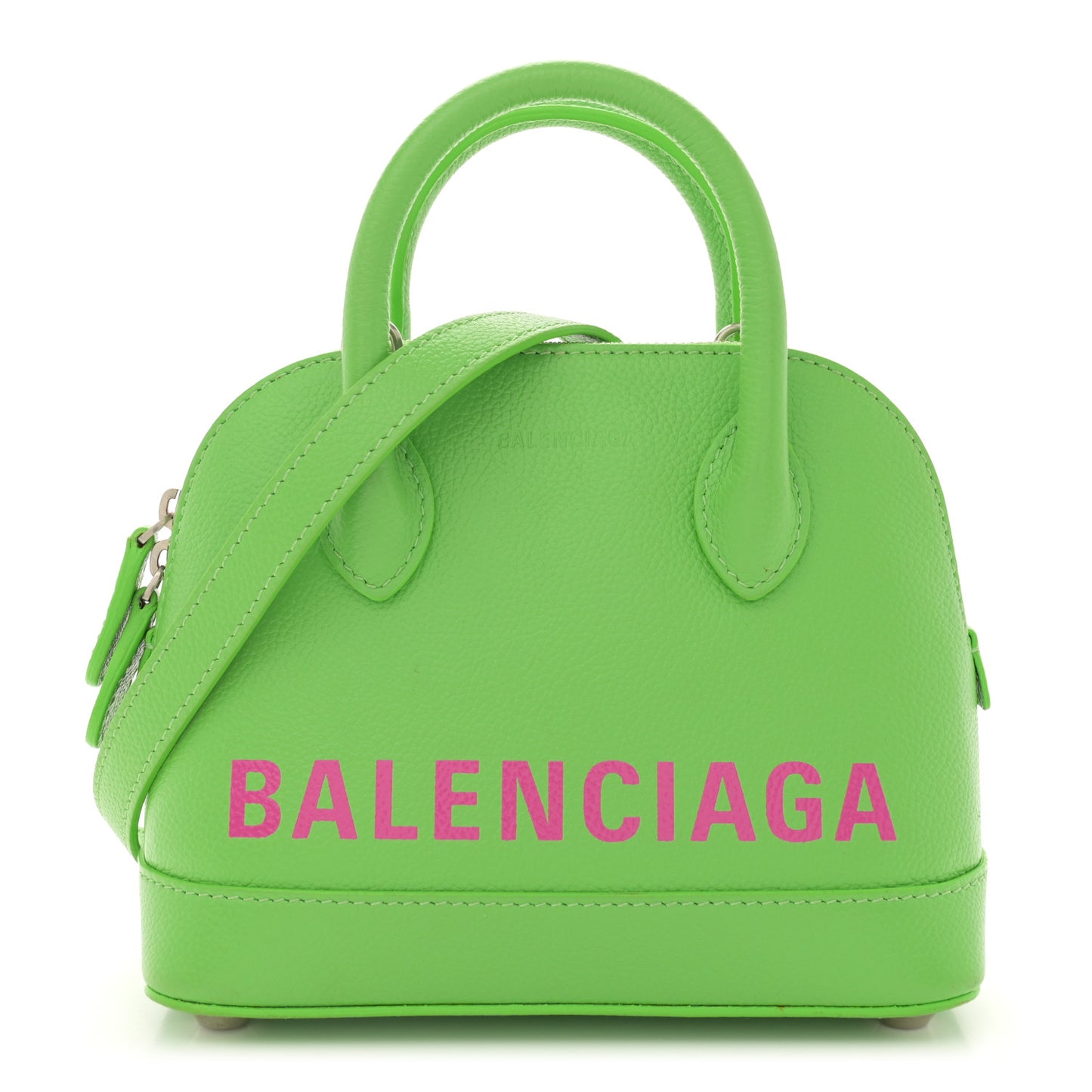 Grained Calfskin Logo XXS Ville Top Handle Bag Light Green Fuchsia