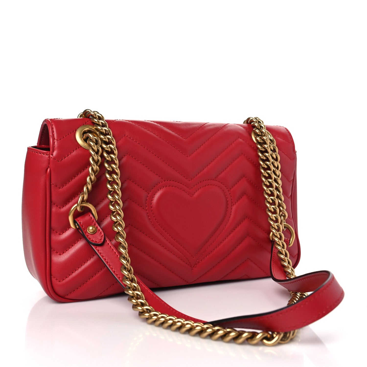 Gucci Calfskin Matelasse Small GG Marmont Shoulder Bag Hibiscus Red 3 of 9