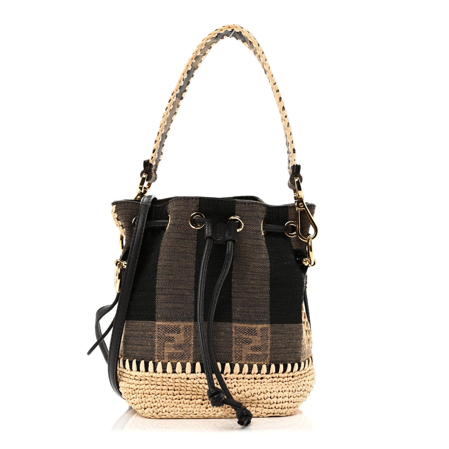 ｼｬﾝﾃﾞﾘｱﾌﾟﾚ-ﾄかごbag Fendi Fabric Jacquard Raffia Straw Pequin Gingham Woven Mini Mon
