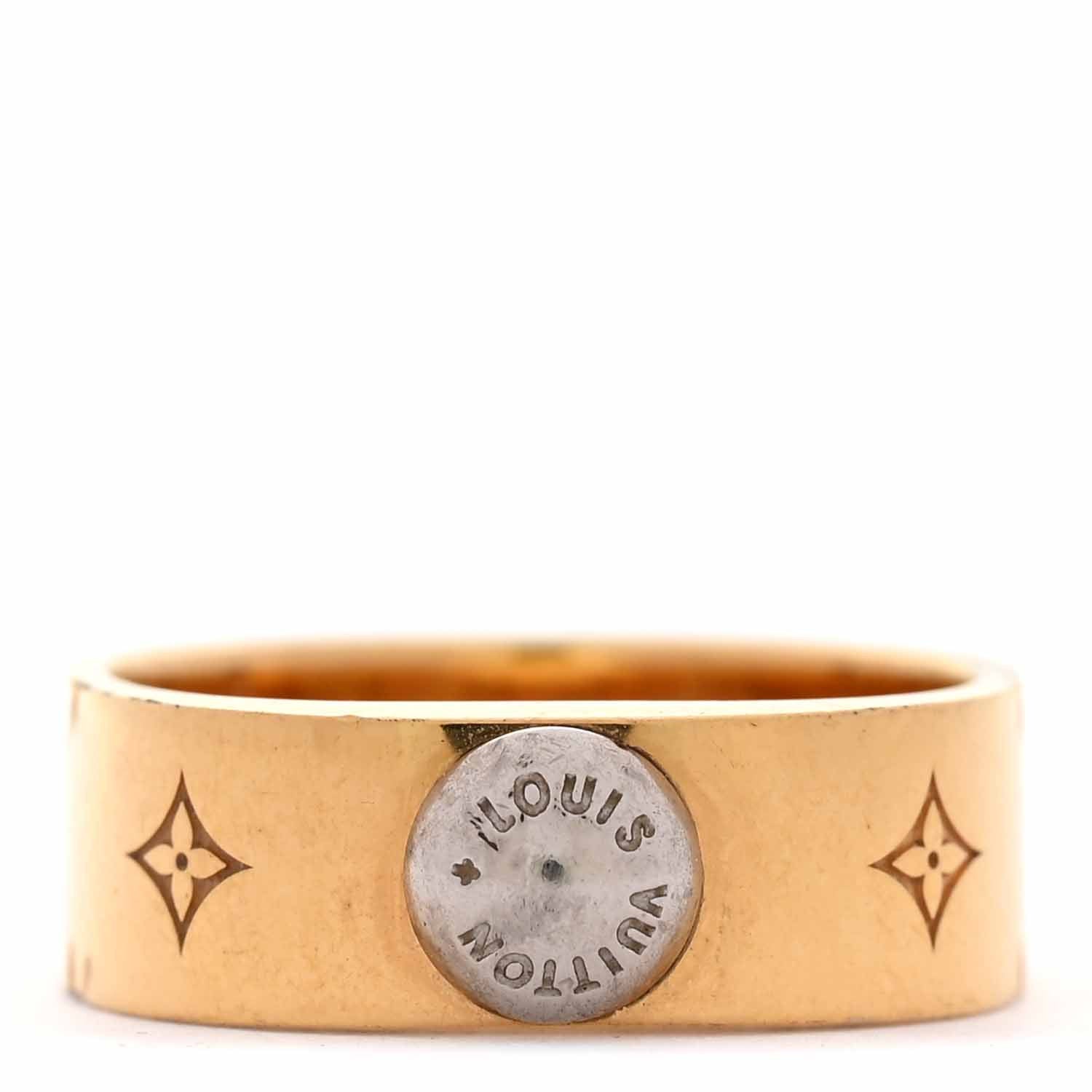 Louis Vuitton Brass Monogram Engraved Nanogram Ring S Gold 1841172