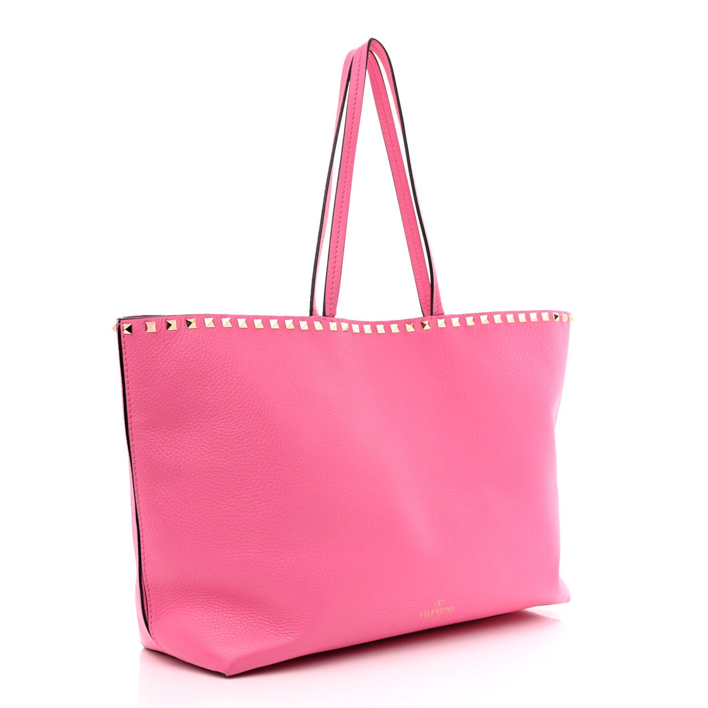 Grained Calfskin Rockstud Shoulder Tote Feminine Pink