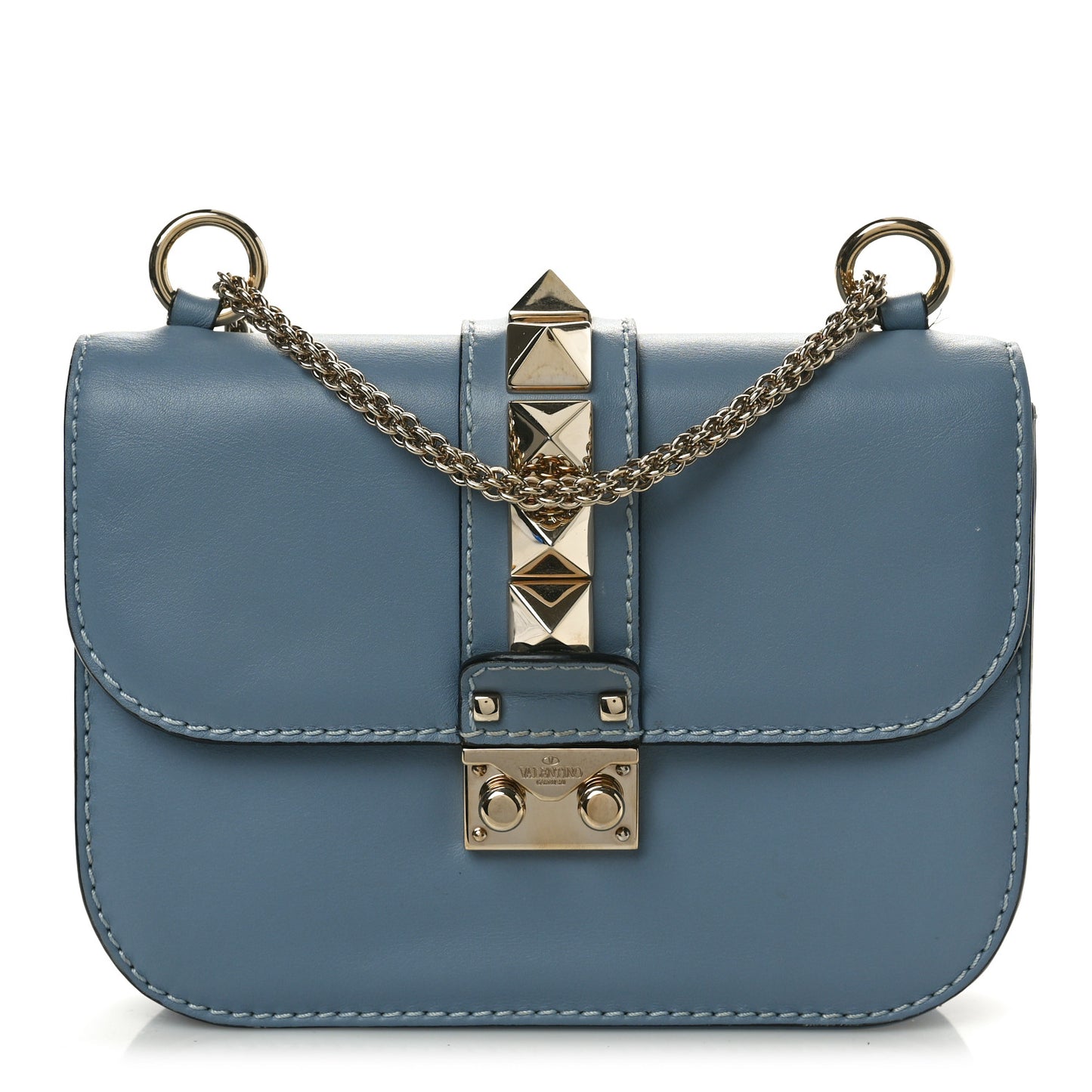 Vitello Small Glam Lock Rockstud Flap Gray