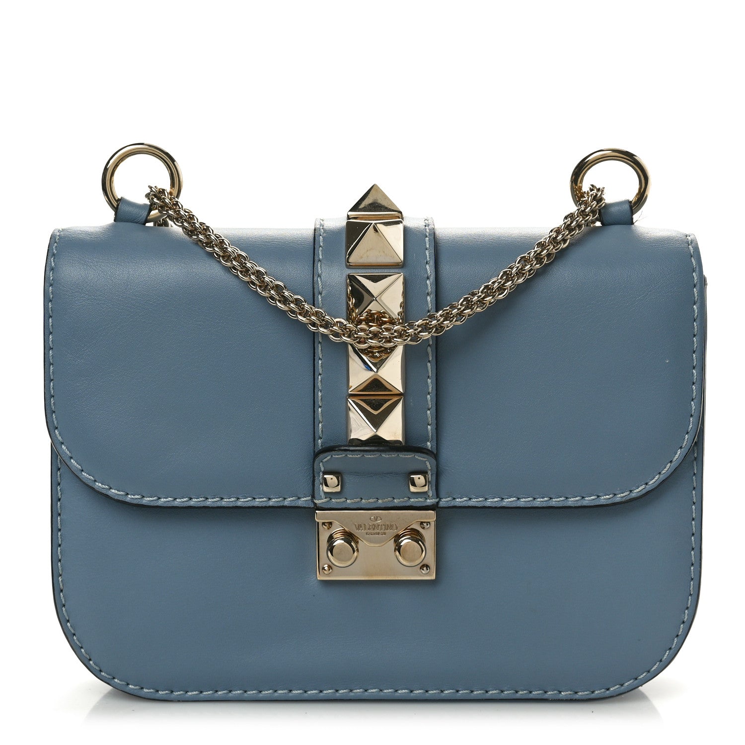 Valentino Garavani Vitello Small Glam Lock Rockstud Flap Gray 1 of 9