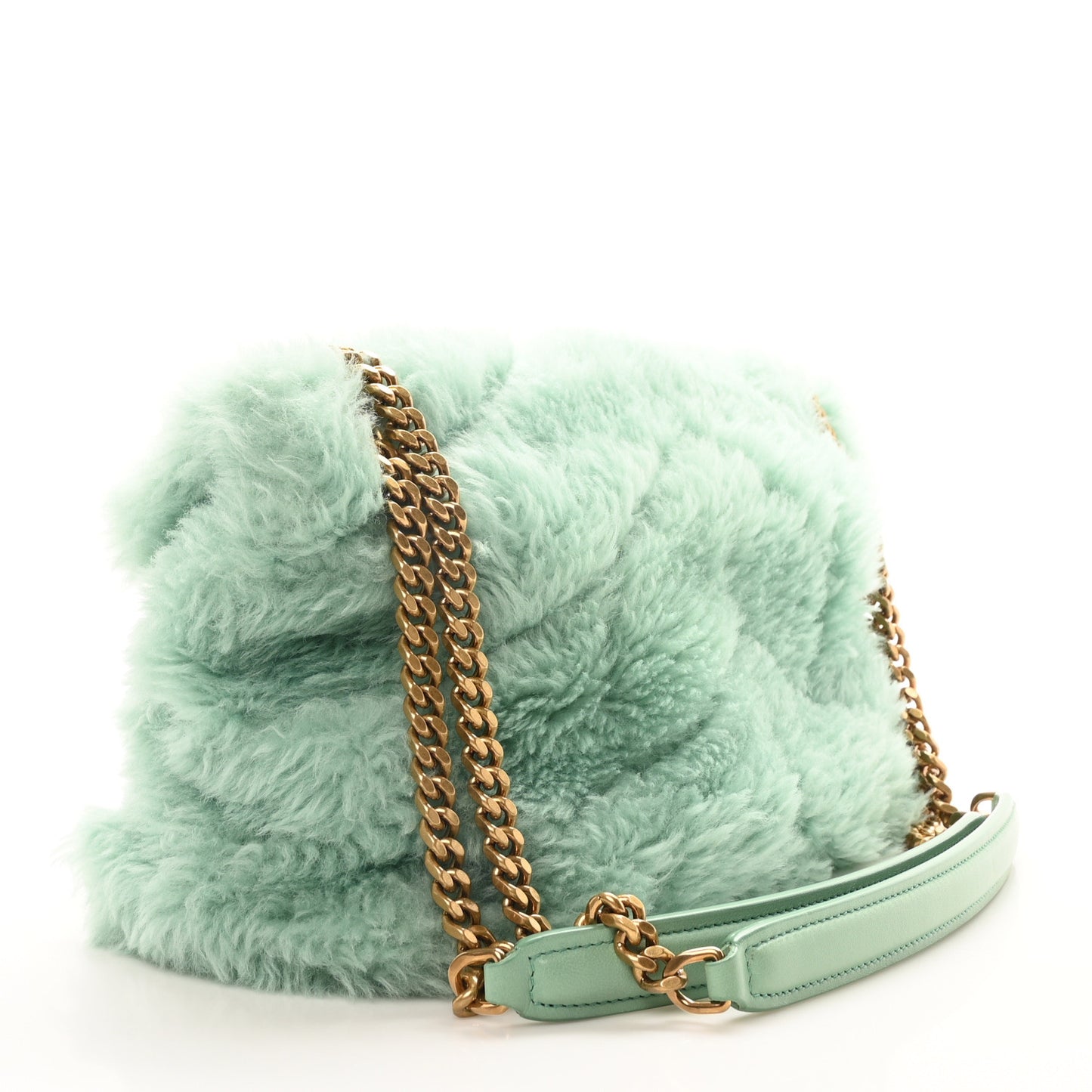 Merino Shearling Lambskin Quilted Small Loulou Puffer Monogram Chain Satchel Iced Mint