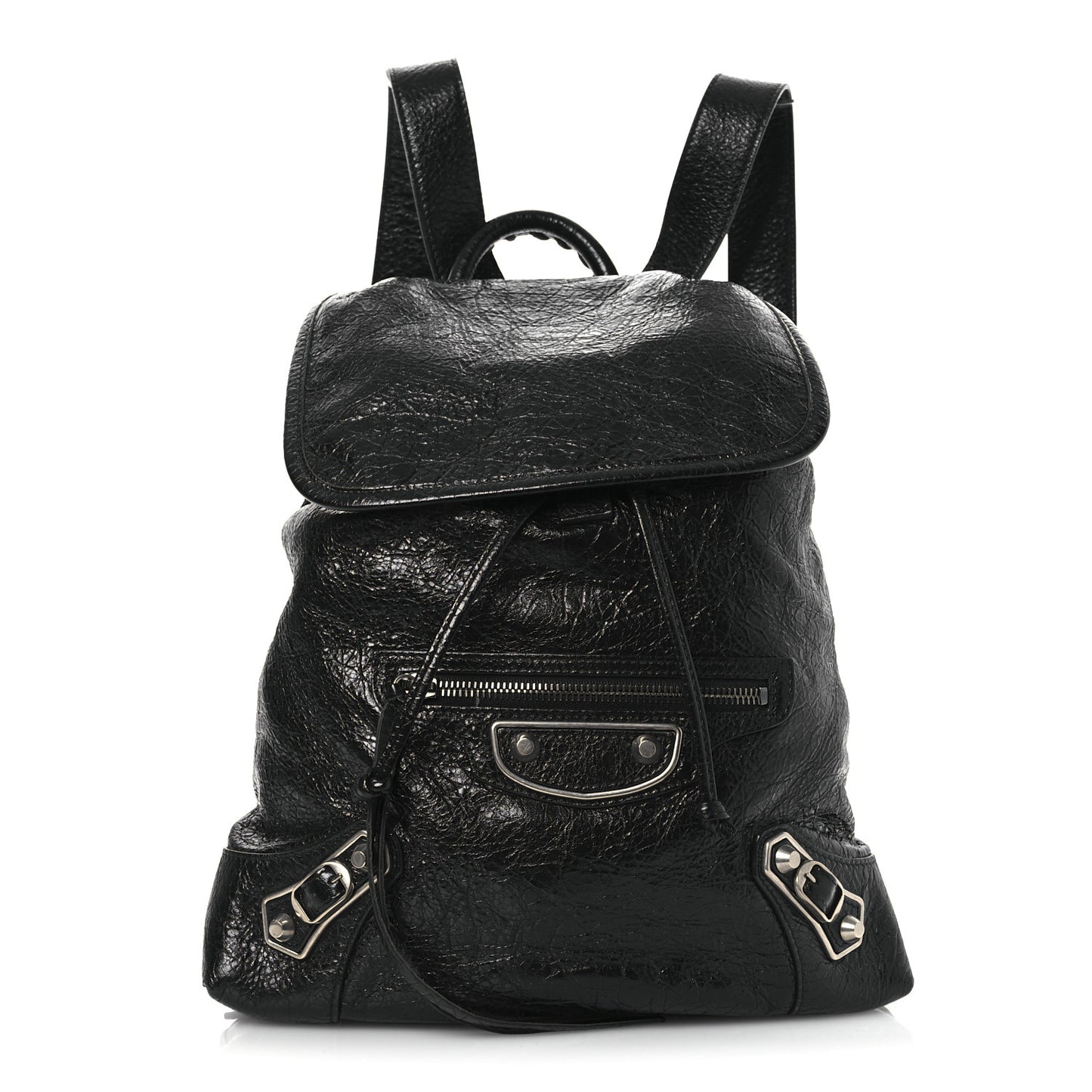 Agneau Silver Metallic Edge Hardware Backpack Black