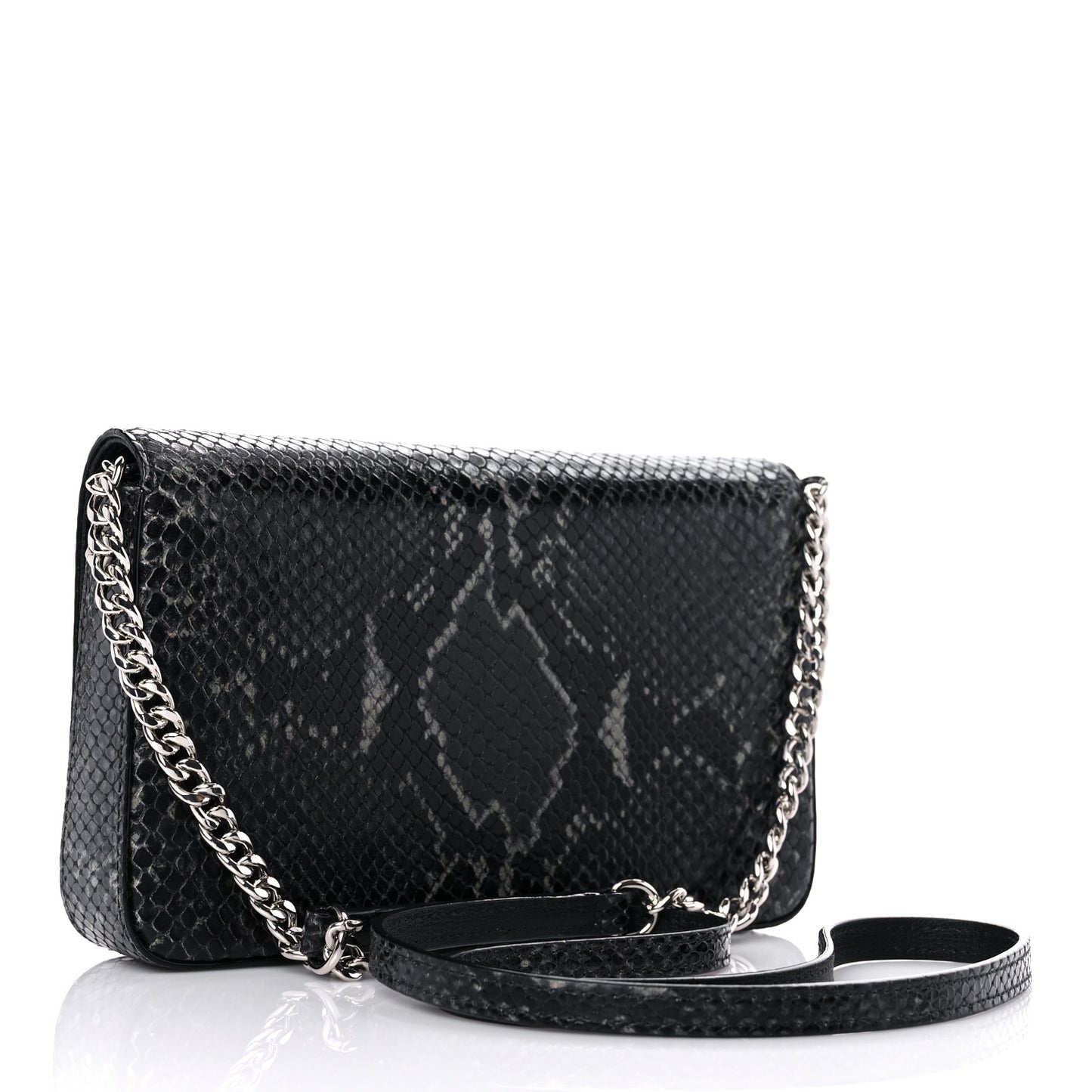 Elaphe Snakeskin Printed Wallet on Chain Anthracite