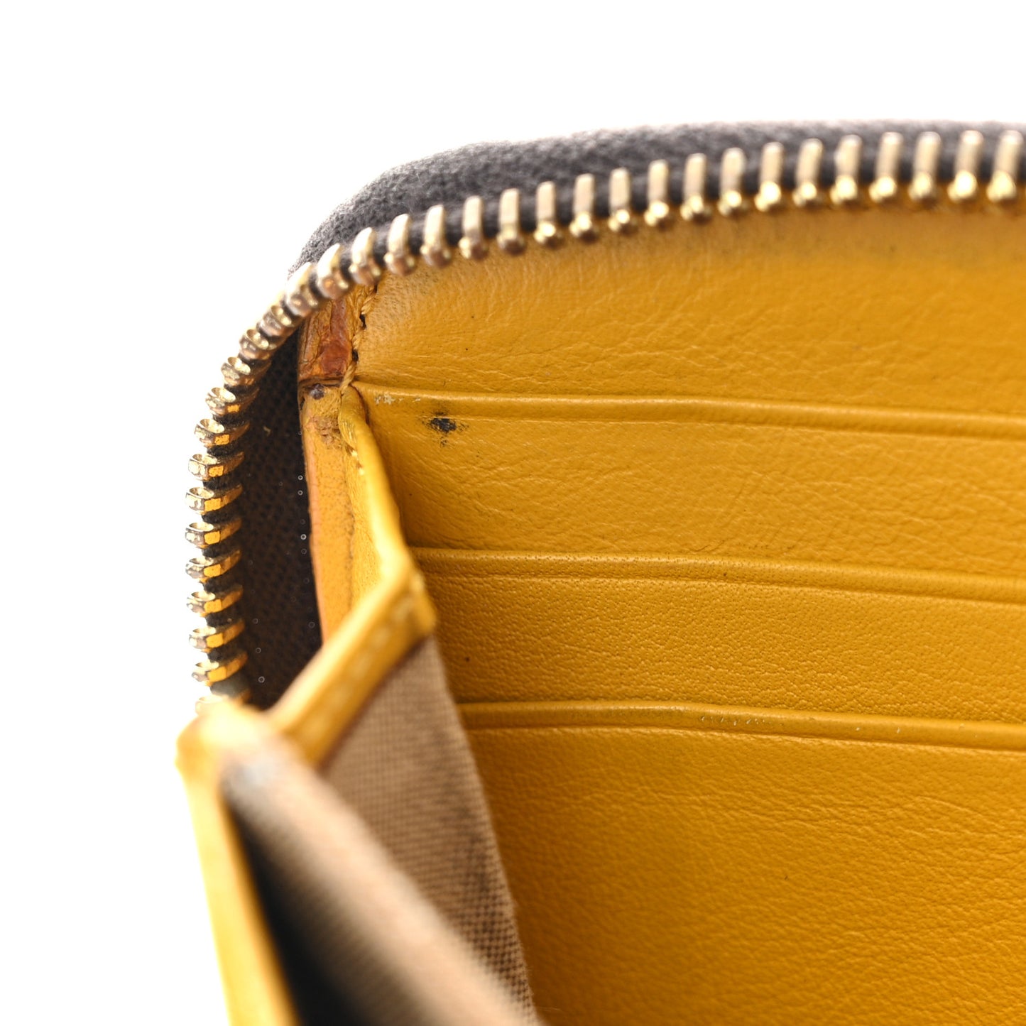 Zucca Spalmati Vitello Elite Rose Ladybug Zip Around Wallet Tobacco Yellow