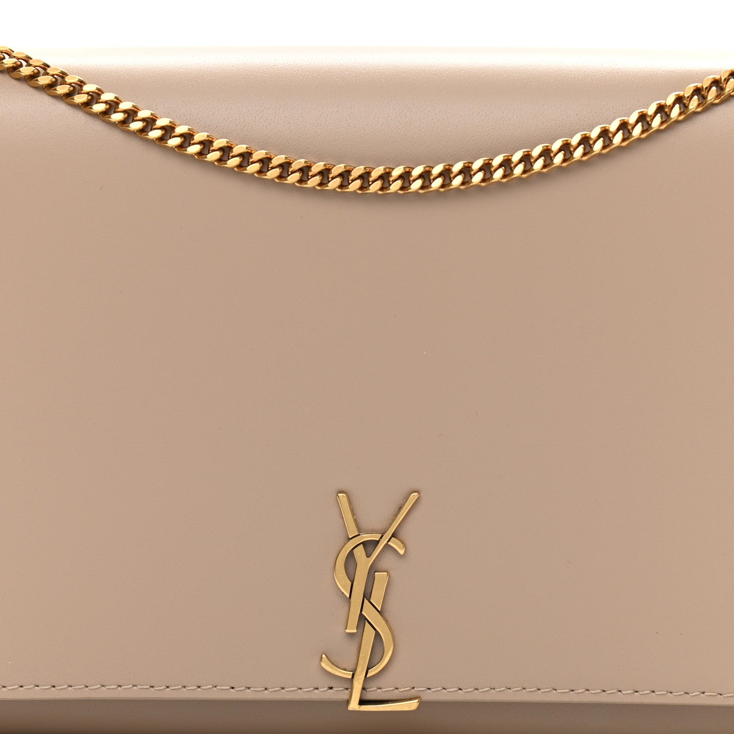 Saint Laurent Glossy Calfskin Monogram Chain Wallet Dark Beige 7 of 9