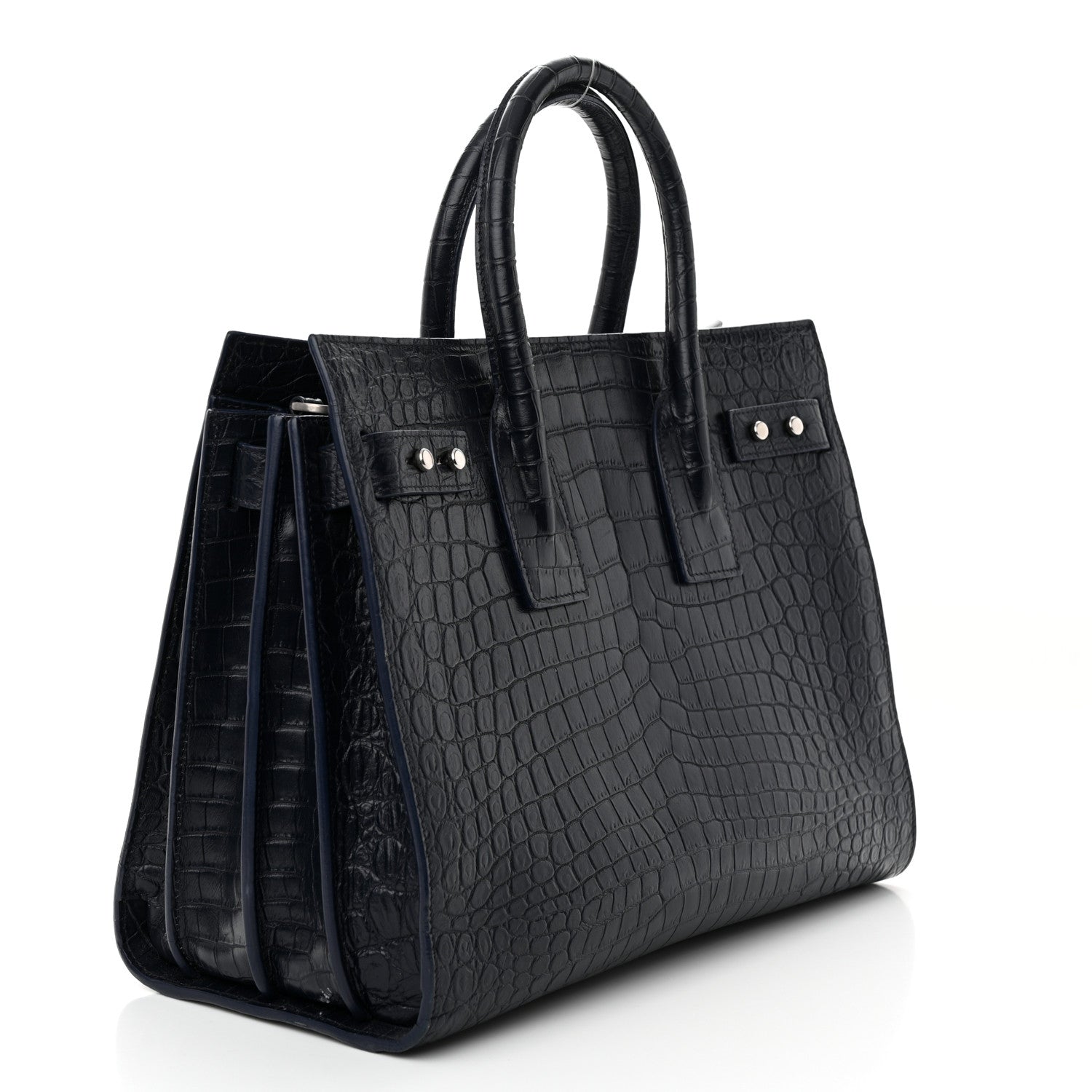 Saint Laurent Calfskin Crocodile Embossed Small Supple Sac de Jour Navy 3 of 10