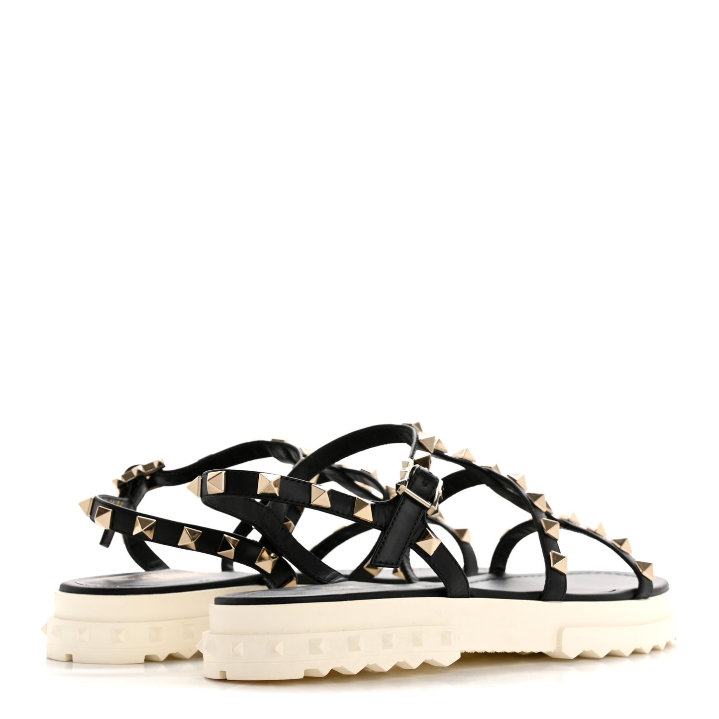 Calfskin Bedrock Rockstud Ankle Flat Sandals 38 Black White