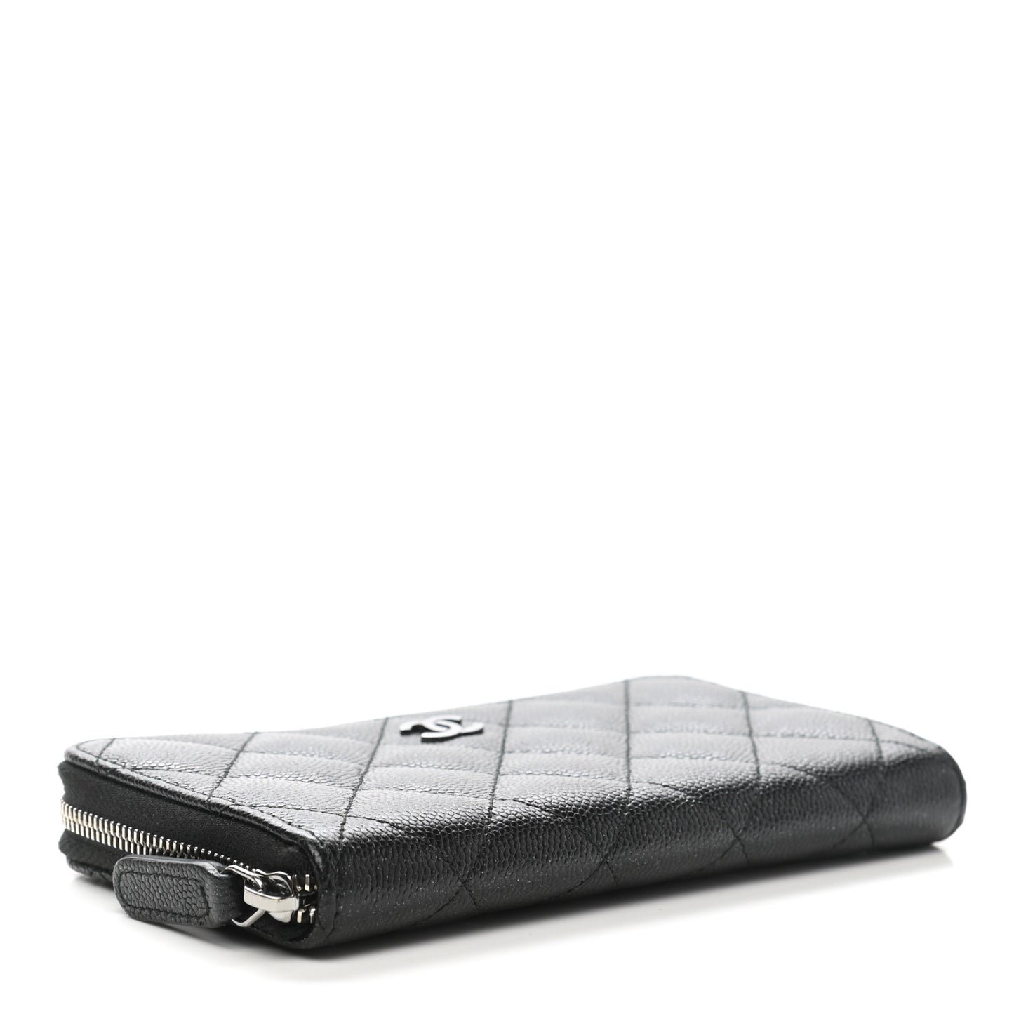 Iridescent Caviar Quilted Medium Zip Around Wallet Black