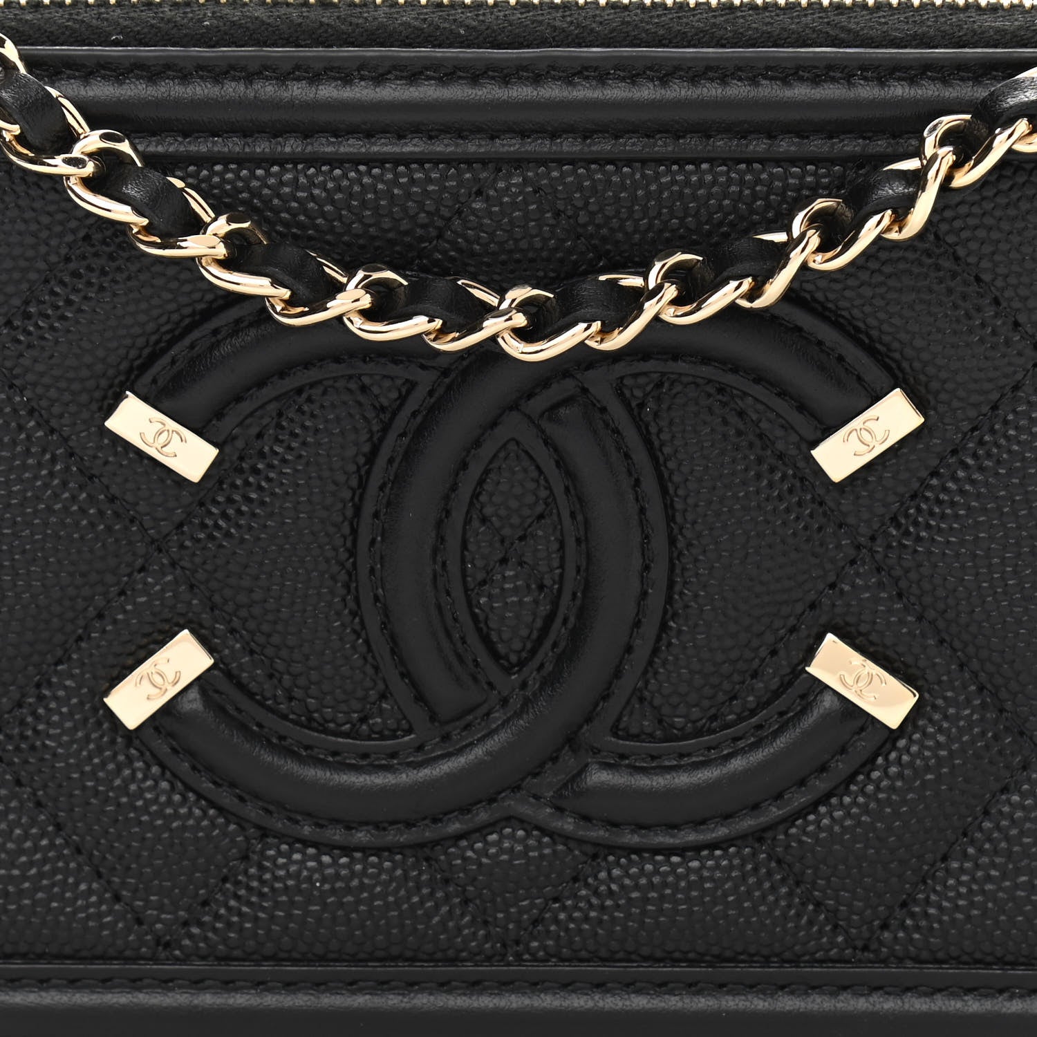 Chanel Caviar Quilted CC Filigree Clutch With Chain Black 11 of 14