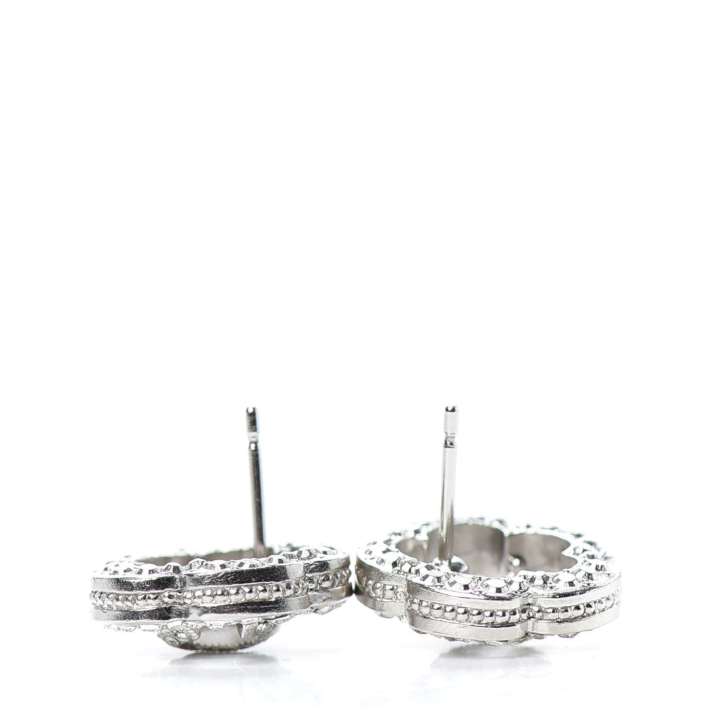 Crystal Coco Flapper Camellia CC Stud Earrings Silver